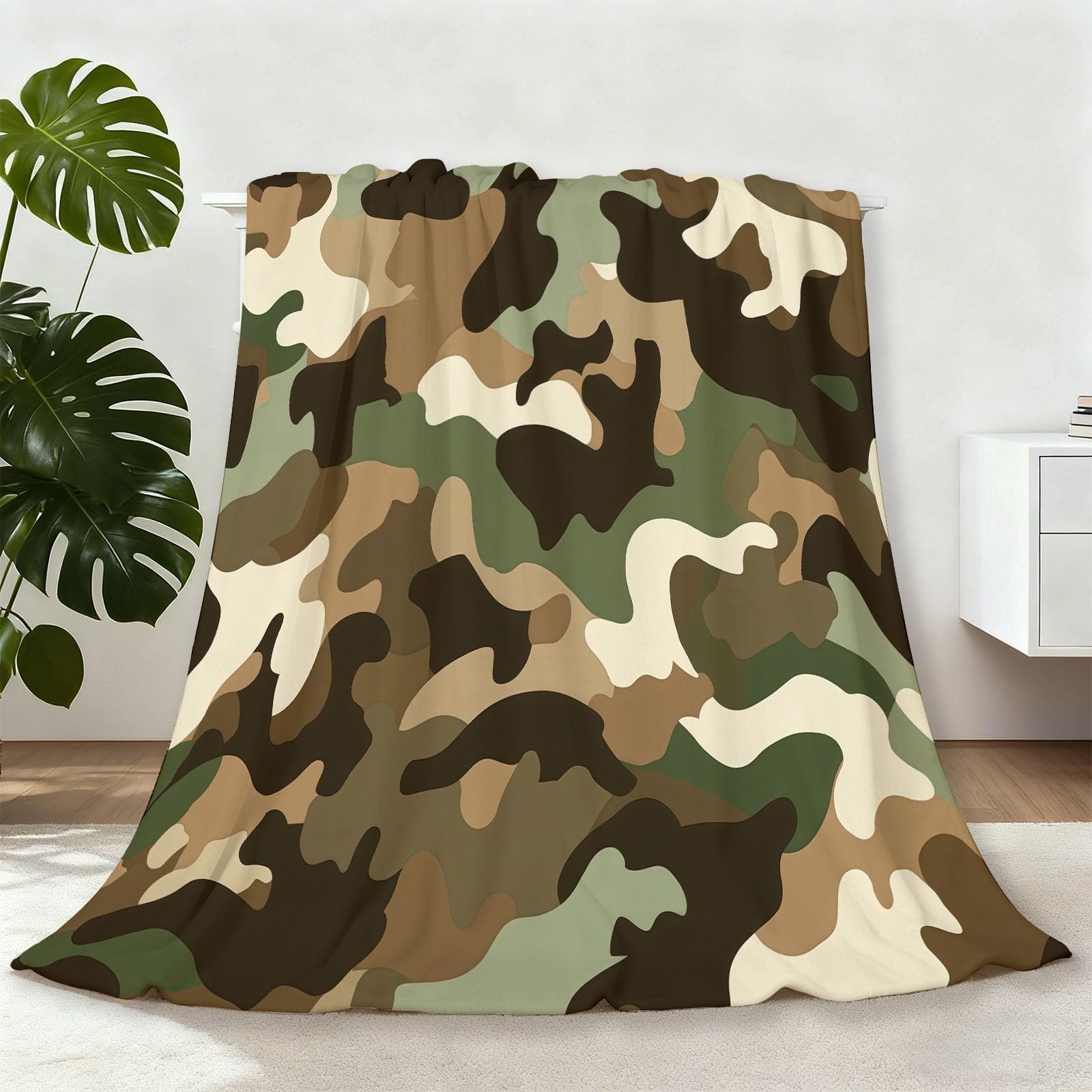 Couverture polaire camouflage 200x220 cm pour lit et canapé