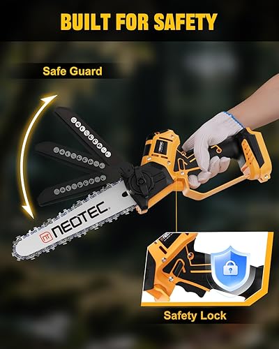 Miniatura 5 de Mini motosierra inalámbrica compatible con batería Dewalt 20V MAX, motosierra eléctrica NEOTEC de 6 y 8 pulgadas con engrasador automático y tensor