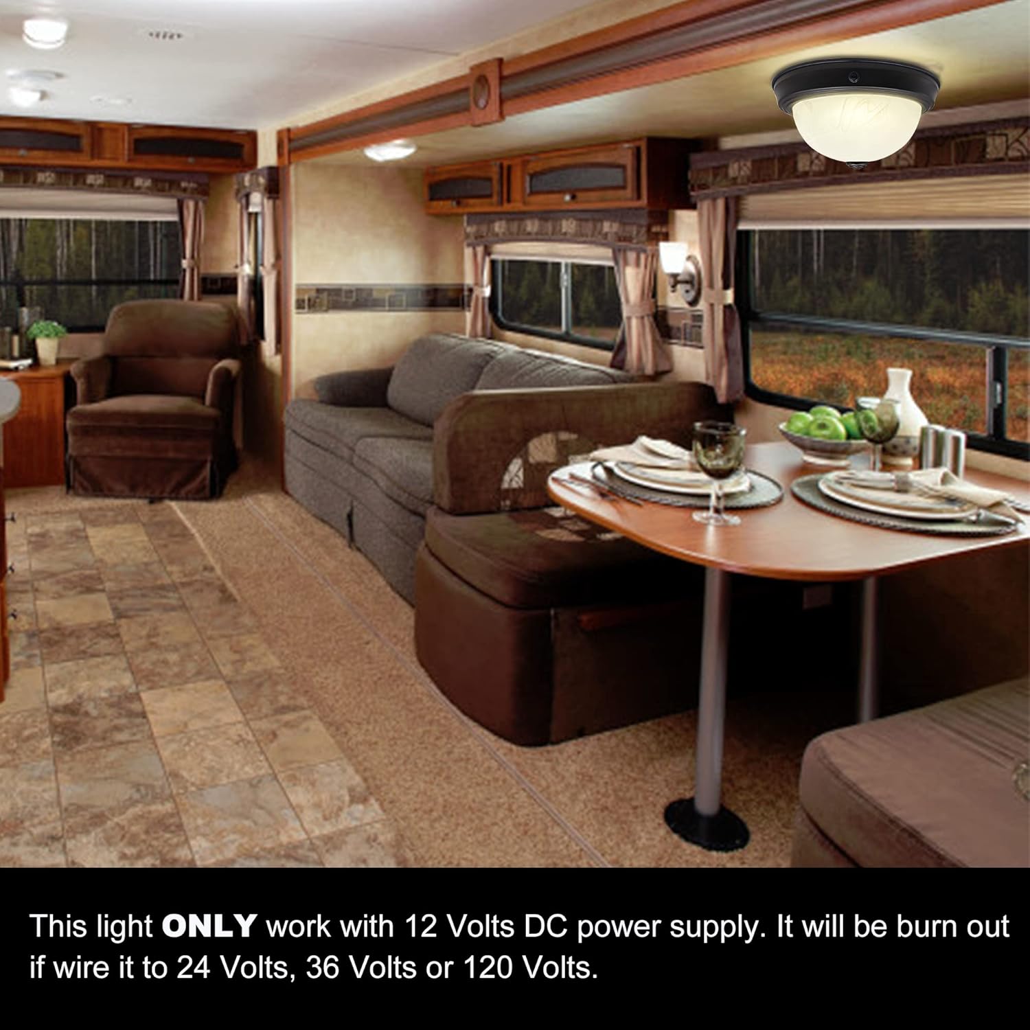 Facon 12V RV Ceiling Light - 10" LED Dinette Light Fixture w/Switch, Oil Rubbed Bronze & Alabaster Glass - for RV, Motorhome, Camper, Trailer