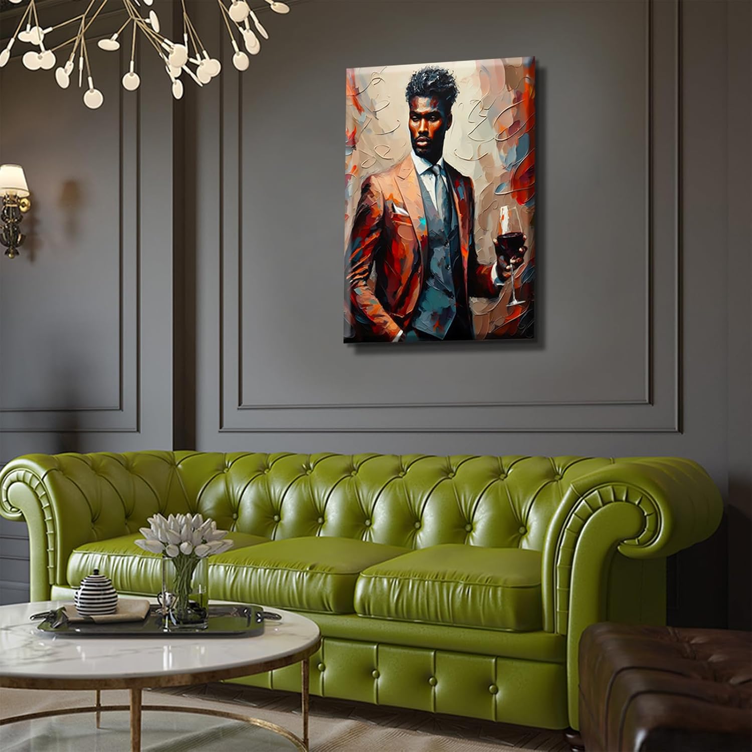 Black Man Wall Art African American Wall Decor Man Red Wine Poster Print Bohemian Abstract Painting Picture for Living Room Bedroom Ready to Hang (16x24in Canvas)