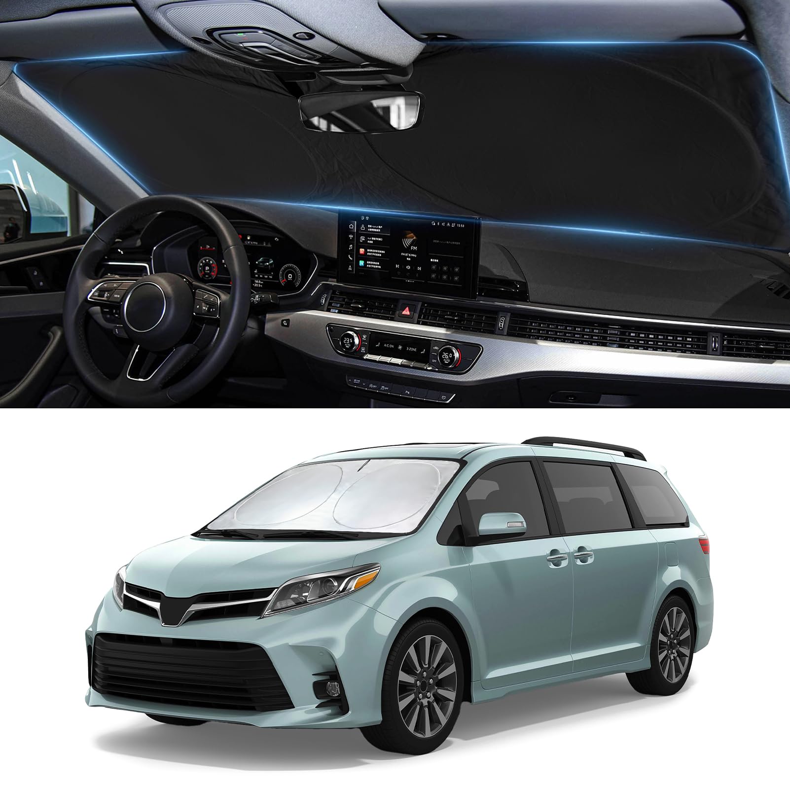 Windshield Sun Shade for Toyota Sienna 2011-2020 Sun Visor Window Sunshade