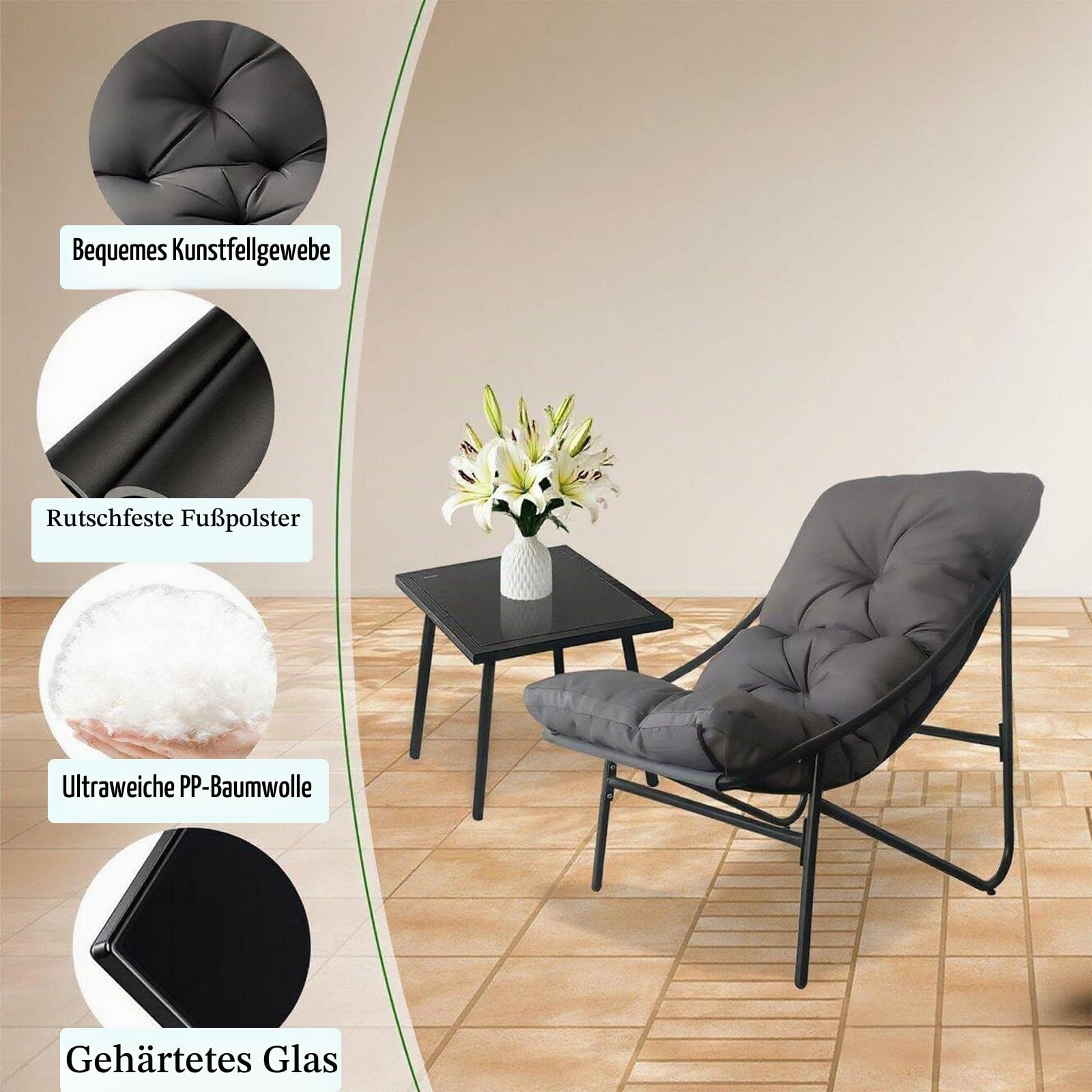 Gartenmöbel Set 3 teilig, Balkonmöbel Set, Balkonmöbel Kleiner Balkon mit Abnehmbar Kissen & Tisch, Lounge Gartenmöbel, Bequemer Balcony Furniture Sitzgruppe (Grün)