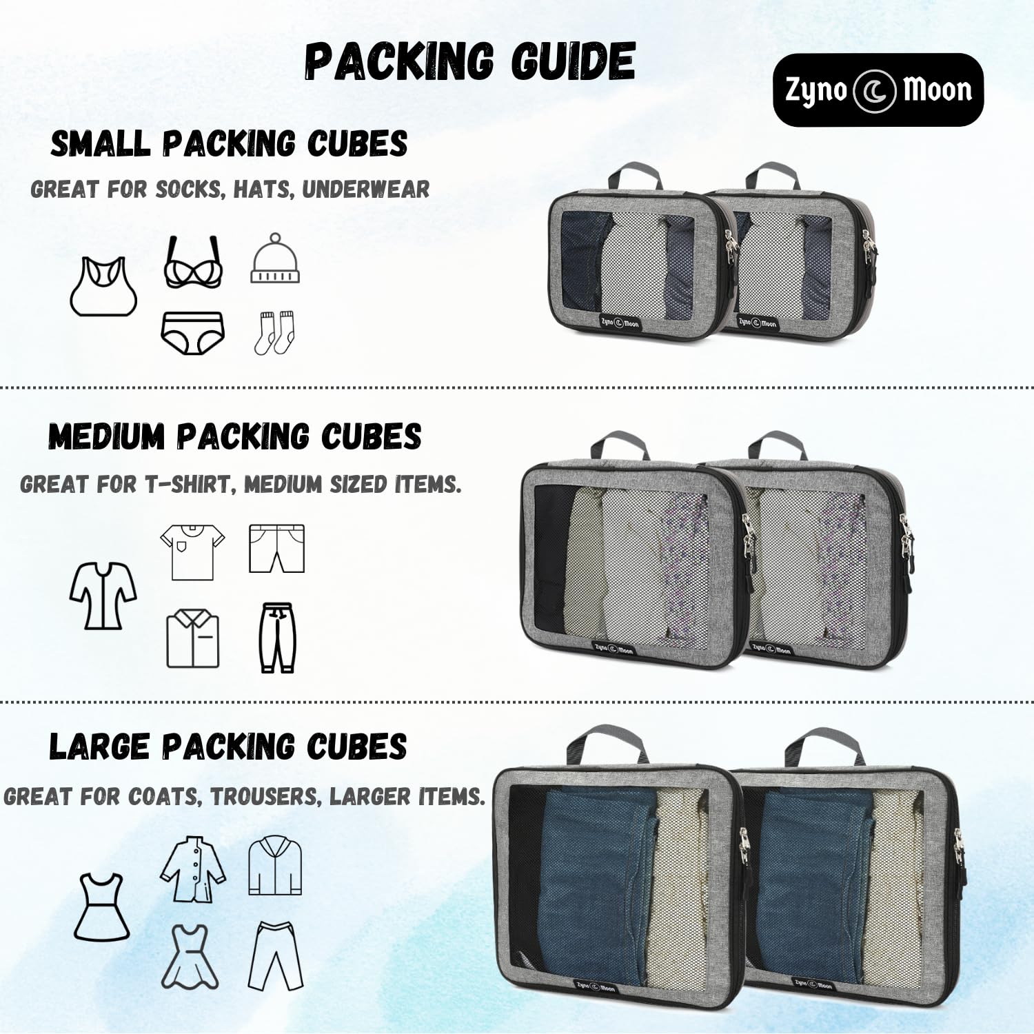 6-teiliges Reisepackwürfel-Set – leichte Kompressionsbeutel mit robusten Reißverschlüssen und Netzeinsätzen – platzsparende Reise-Organizer für Koffer, Rucksack, Handgepäck und mehr – Grau