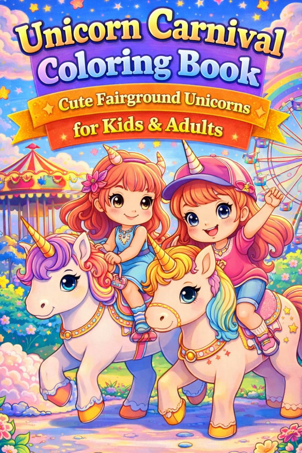 Unicorn Carnival Coloring Book – Cute Fairground Unicorns for Kids & Adults – Relaxing Coloring Pages for Stress Relief: Magical unicorns at the ... large designs & relaxing scenes for kids