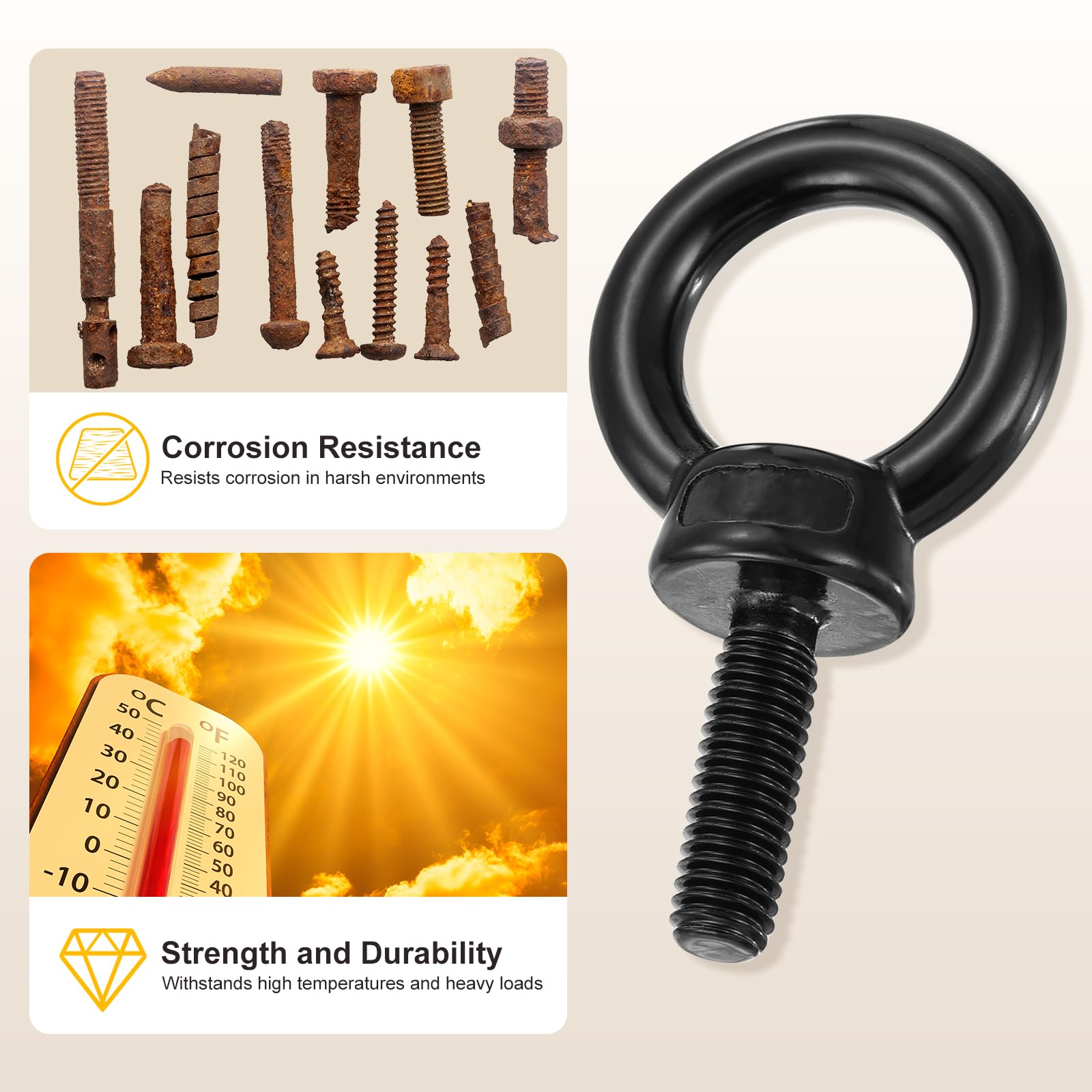 METALLIXITY Shoulder Eye Bolt (M4x11mm) 4Pcs, 304 Stainless Steel Machinery Lifting Ring Threaded Eye Bolt - for Load Hoisting Black - Image 4