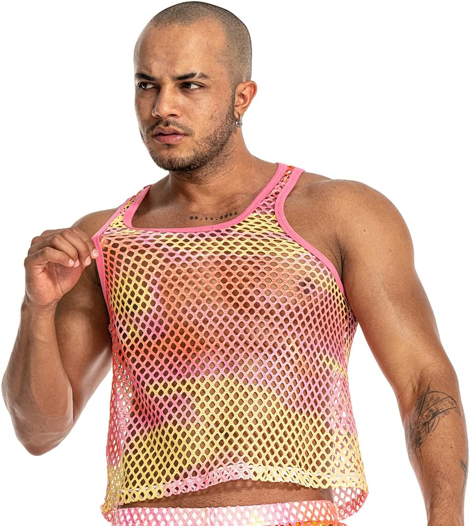 Mens See Through Sleeveless Shirt Mesh Tank Top for Men Crew Neck Fishnet Fitted Muscle Shirt Clubwear - Image 2