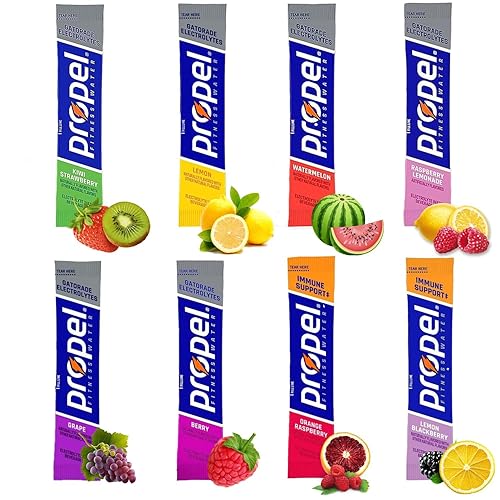 Propel - Paquetes de polvo, total de 40 barras de 8 sabores diferentes paquetes de muestras con electrolitos, vitaminas, paquete variado
