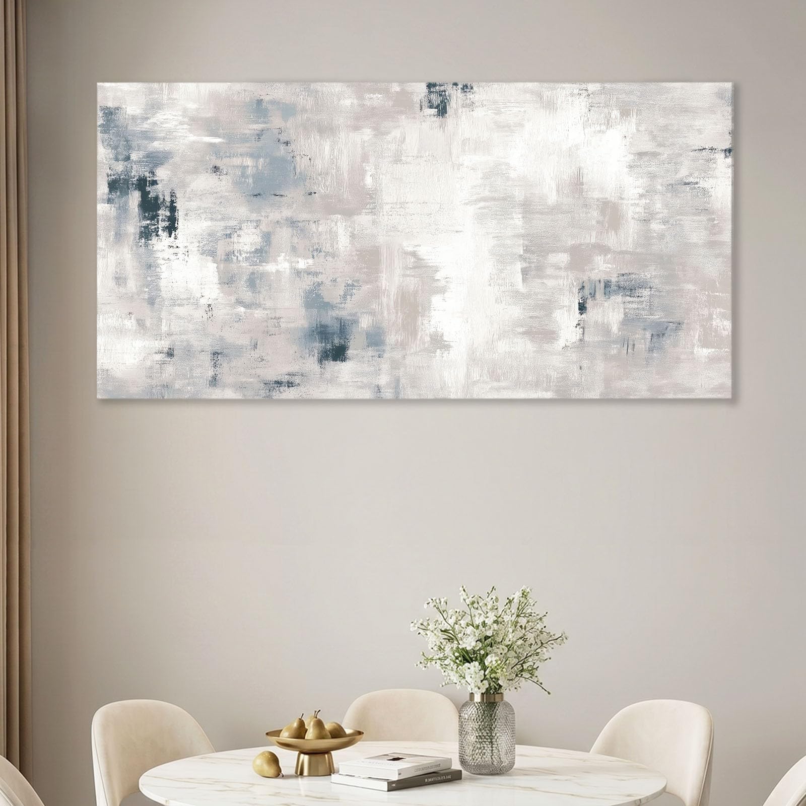 Obraz na płótnie, 140 x 70 cm, abstrakcyjny, nowoczesny, do sypialni, łazienki, szary gradient, pociągnięcia pędzlem - dekoracja ścienna do salonu