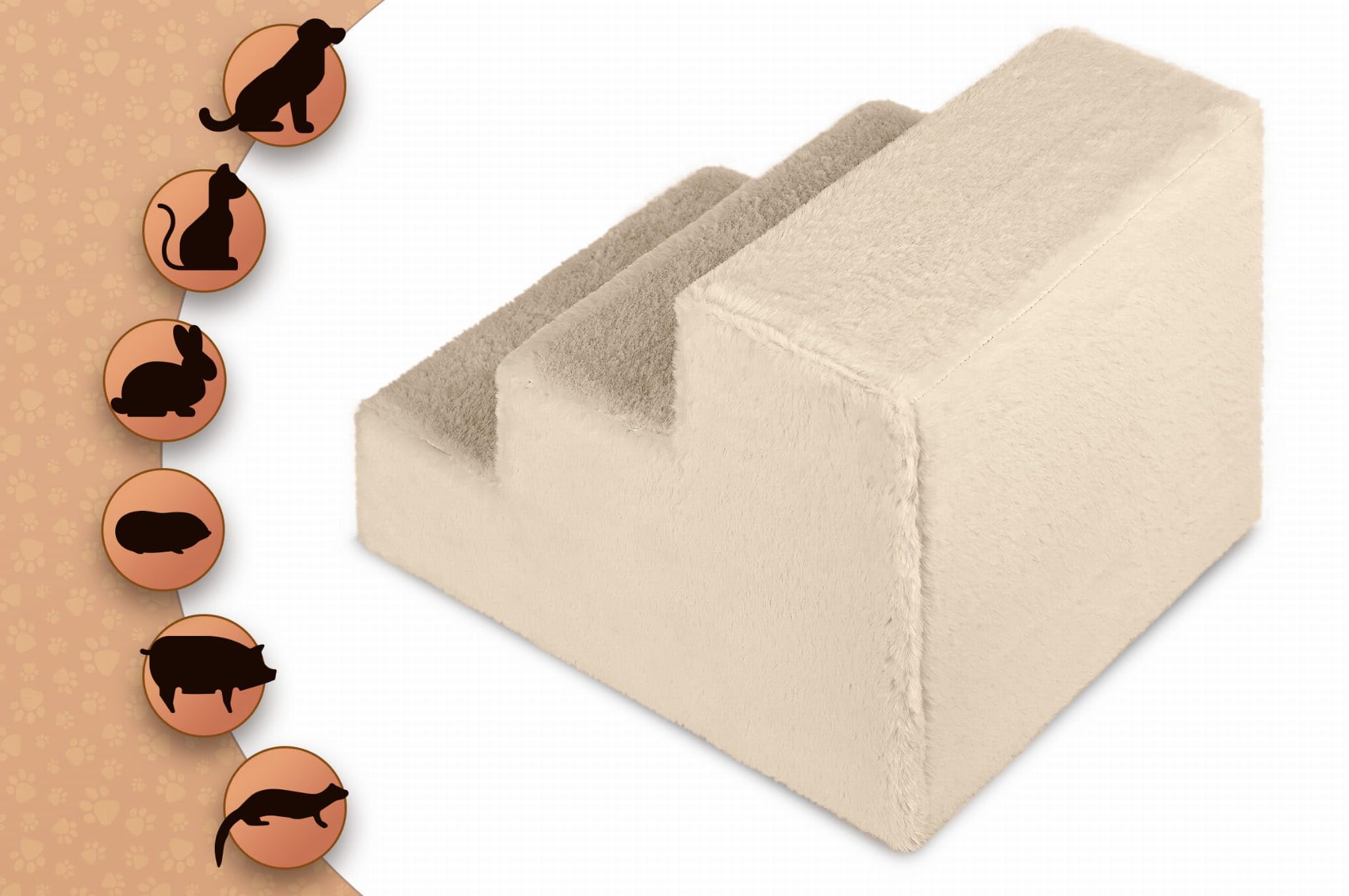 MG Design Scaletta per Cani 3 Gradini in Bianco – telaio in legno stabile, salita delicata per divano e letto, leggera e facile da spostare, per cani e gatti