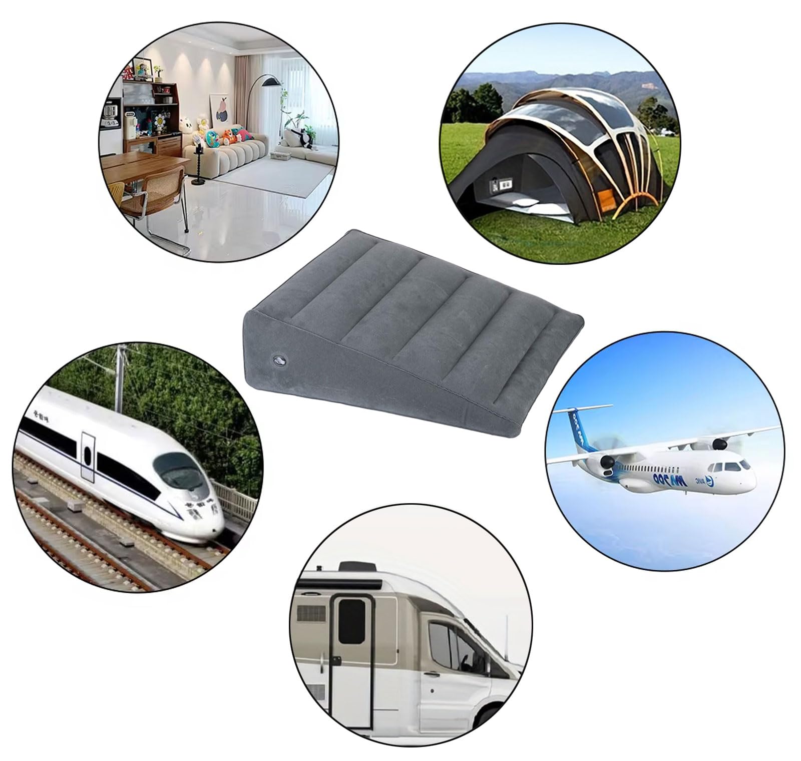 Almohada flocada,Almohadilla triangular,Almohada inflable,Almohada inflable portátil,Almohada de cuña,Cojín inflable flocado,Almohada de cuña inflable,ligera y fácil de transportar(Gris oscuro)
