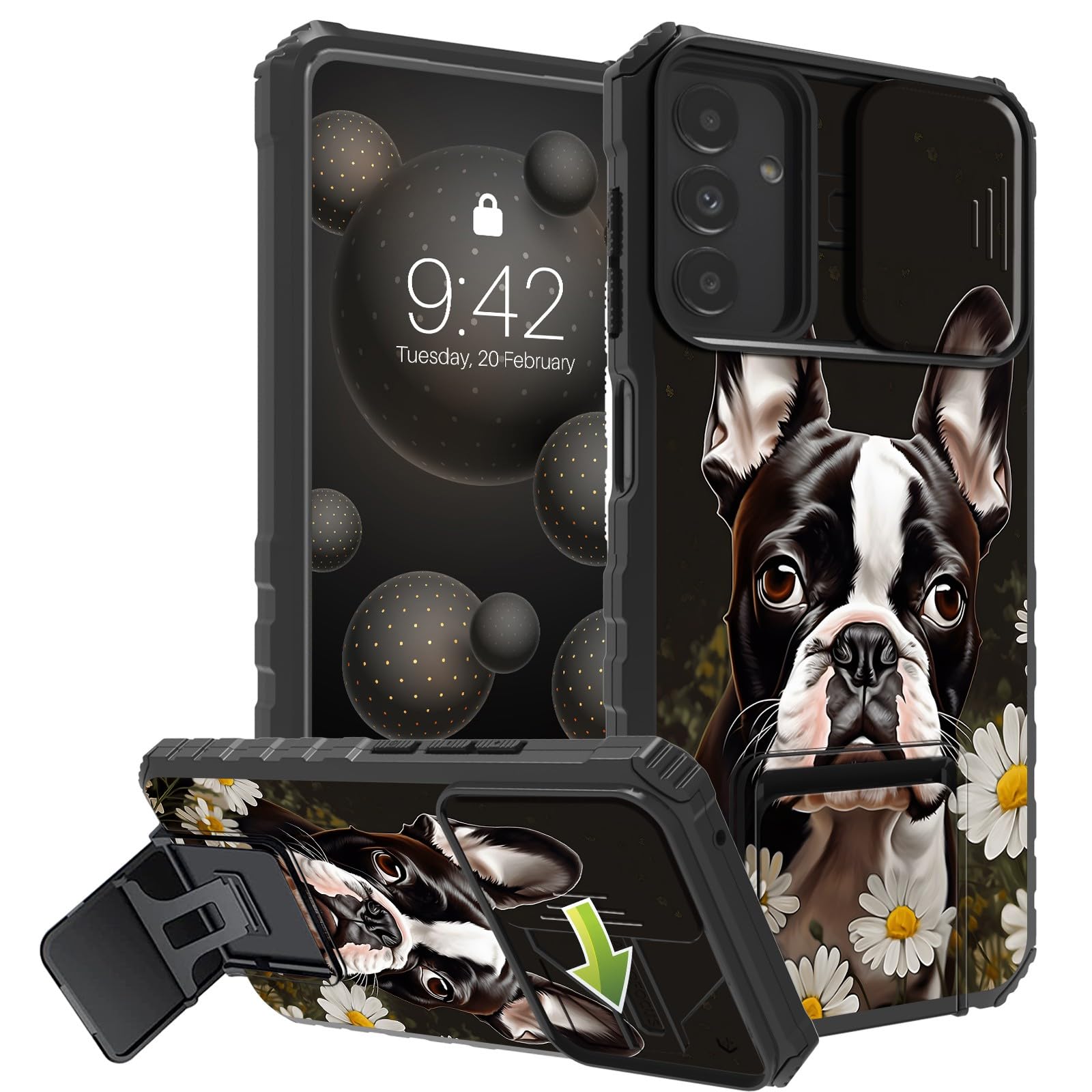 DHYYDSQZ for Samsung Galaxy A15 5G Phone Case with Sliding Camera Cover & Stand Kickstand Dual Layer Hybrid Heavy Duty Shockproof Protective Case for