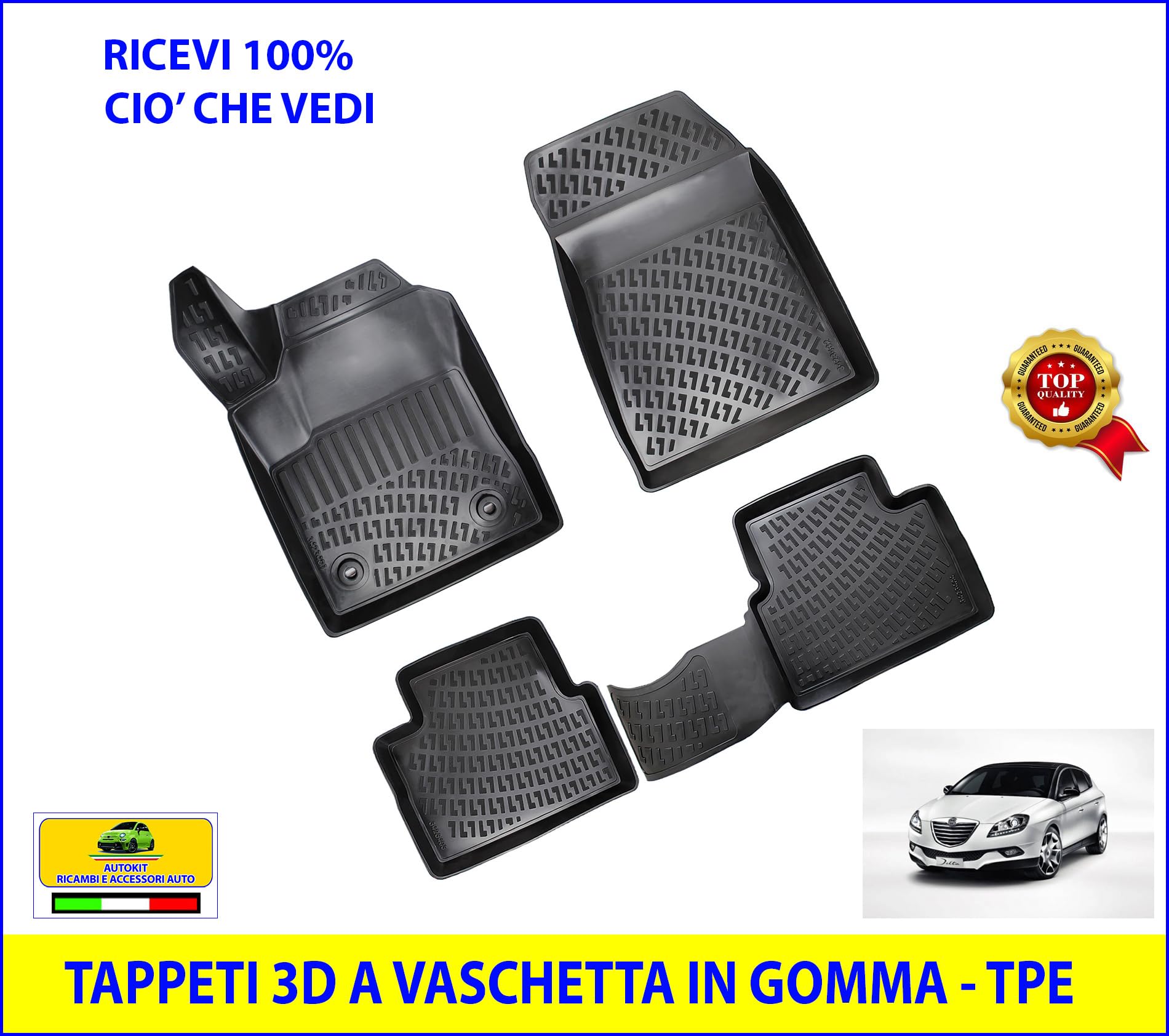 Tappetini Auto TPE Per Fiat 500L 2017-2022 - Kit 4 Pezzi, Nero, Antiscivolo, Impermeabili, Facili Da Pulire - Foto 6
