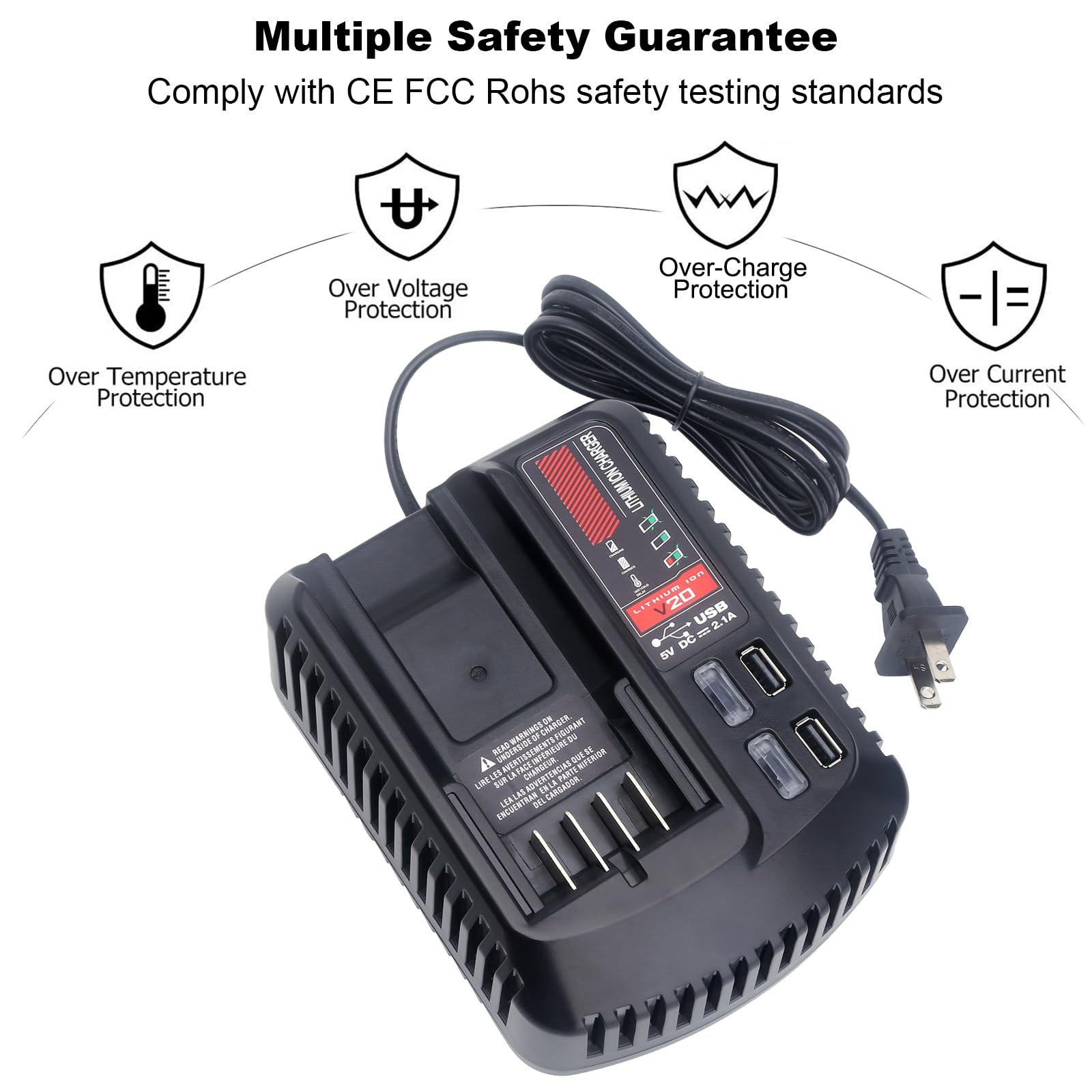 Cargador rápido de batería V20 CMCB104 de repuesto para Craftsman V20 20 V máx. Cargador de batería de litio para CMCB201 CMCB202 CMCB204 CMCB205 CMCB206, con 2 puertos USB