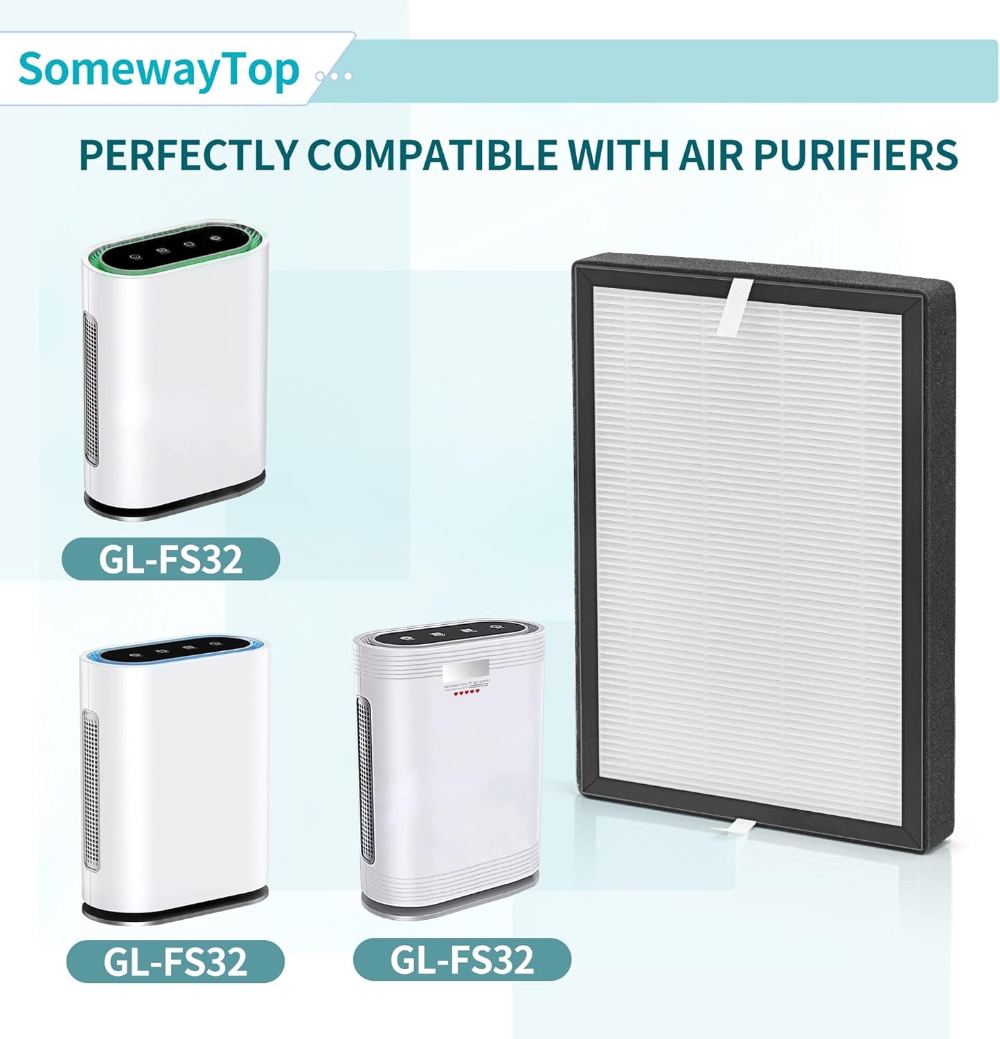 GL-FS32 Replacement Filter Compatible with Mooka Air Replacement Filter and AZEUS/KOIOS Air Purifiers 3-IN-1 Air Cleaner for Home FS32 True HEPA, Pre-filter and Activated Carbon, 2 Packs - Image 2