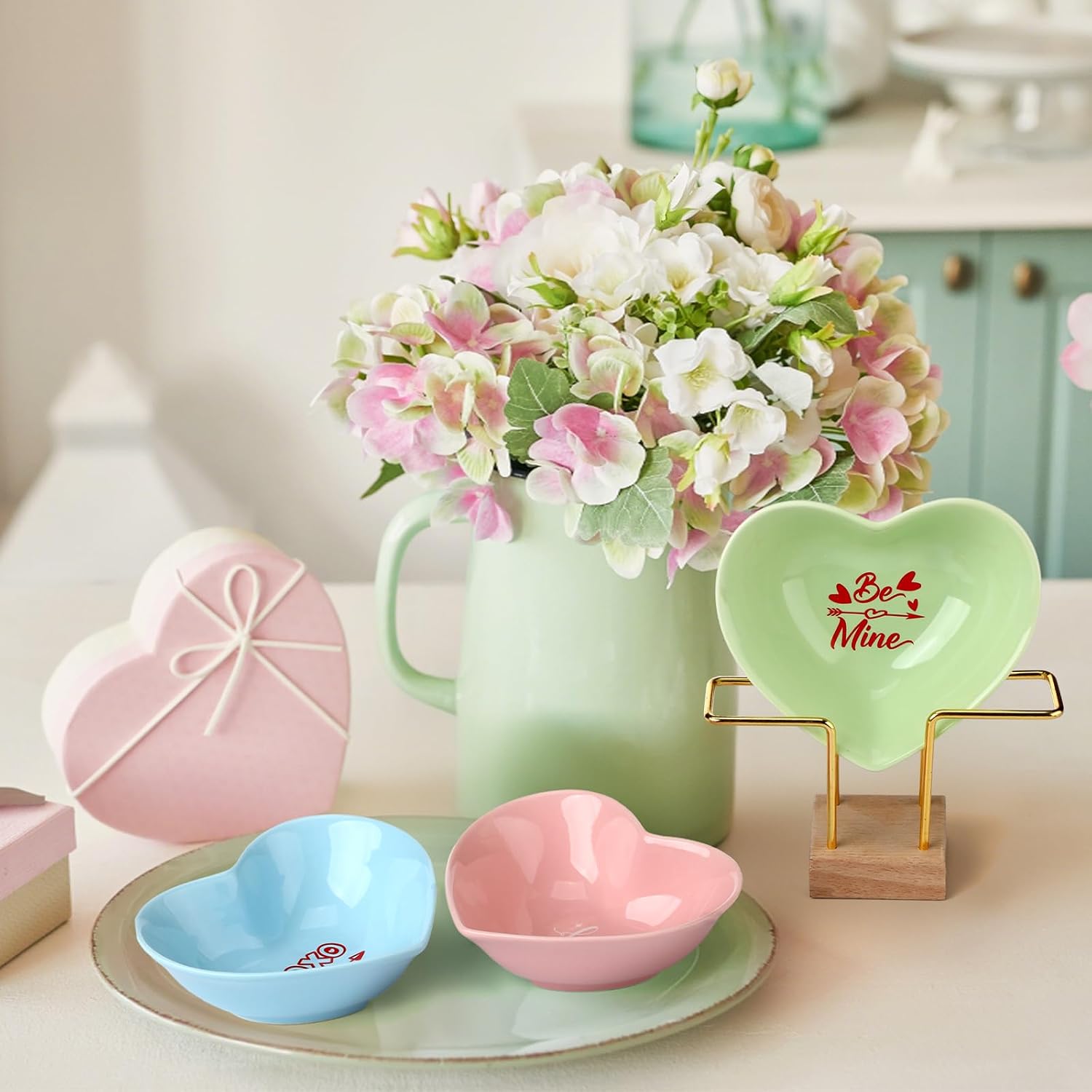 Tanlade 3 Pcs Valentine's Day Candy Bowls Mini Ceramic Serving Bowl for Tiered Tray Candy Dishes Valentine's Day Party Supplies for Treat Snack Fruit Candies Couple Sweet Talk Gift (Cute)