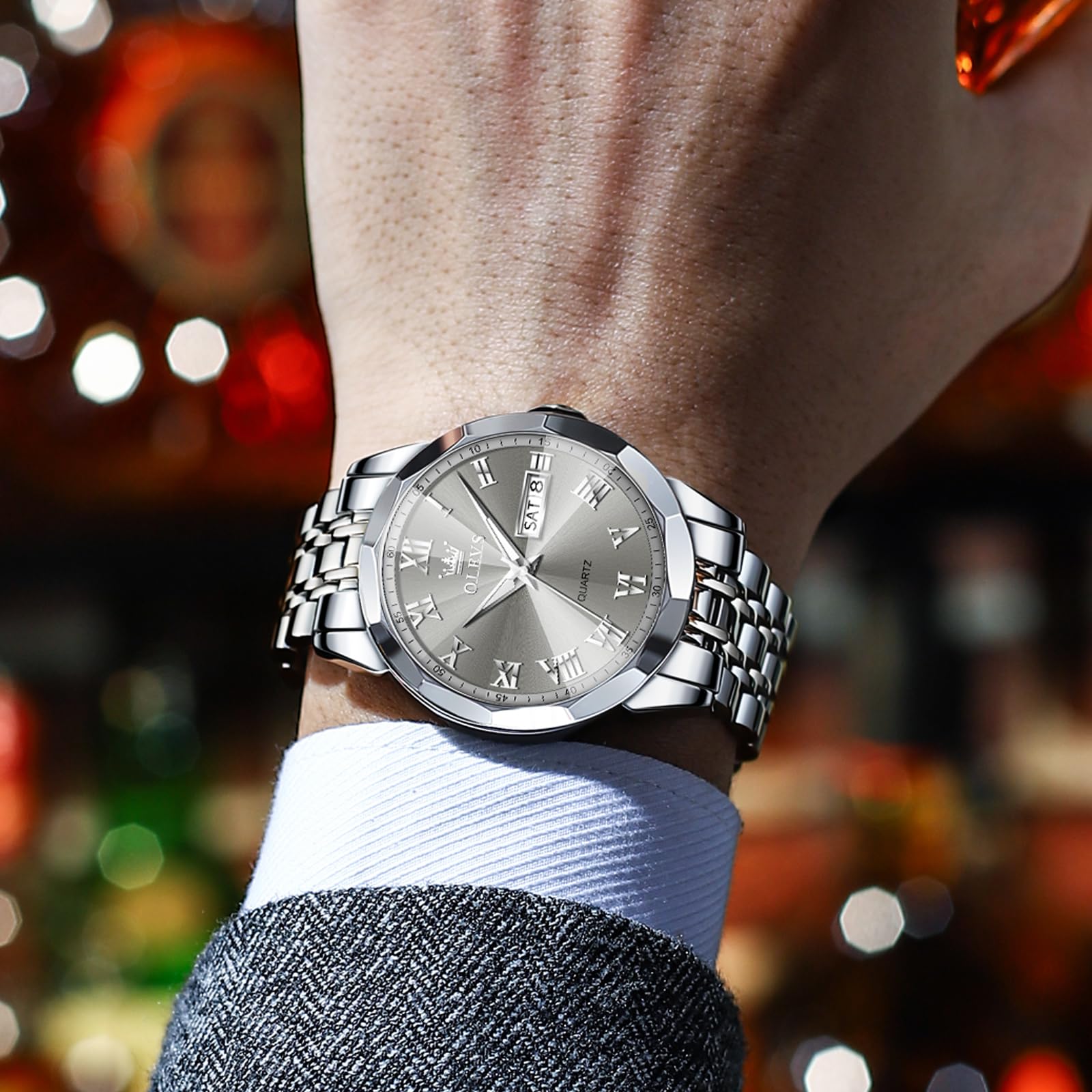 OLEVS Watch Men Luxury Watches for Men （Silver/Gold/Blue/Black）(Diamond/Roman Numeral/Arabic Numeral) Dial Watches Stainless Steel Watch Date Waterproof Dress Casual Reloj