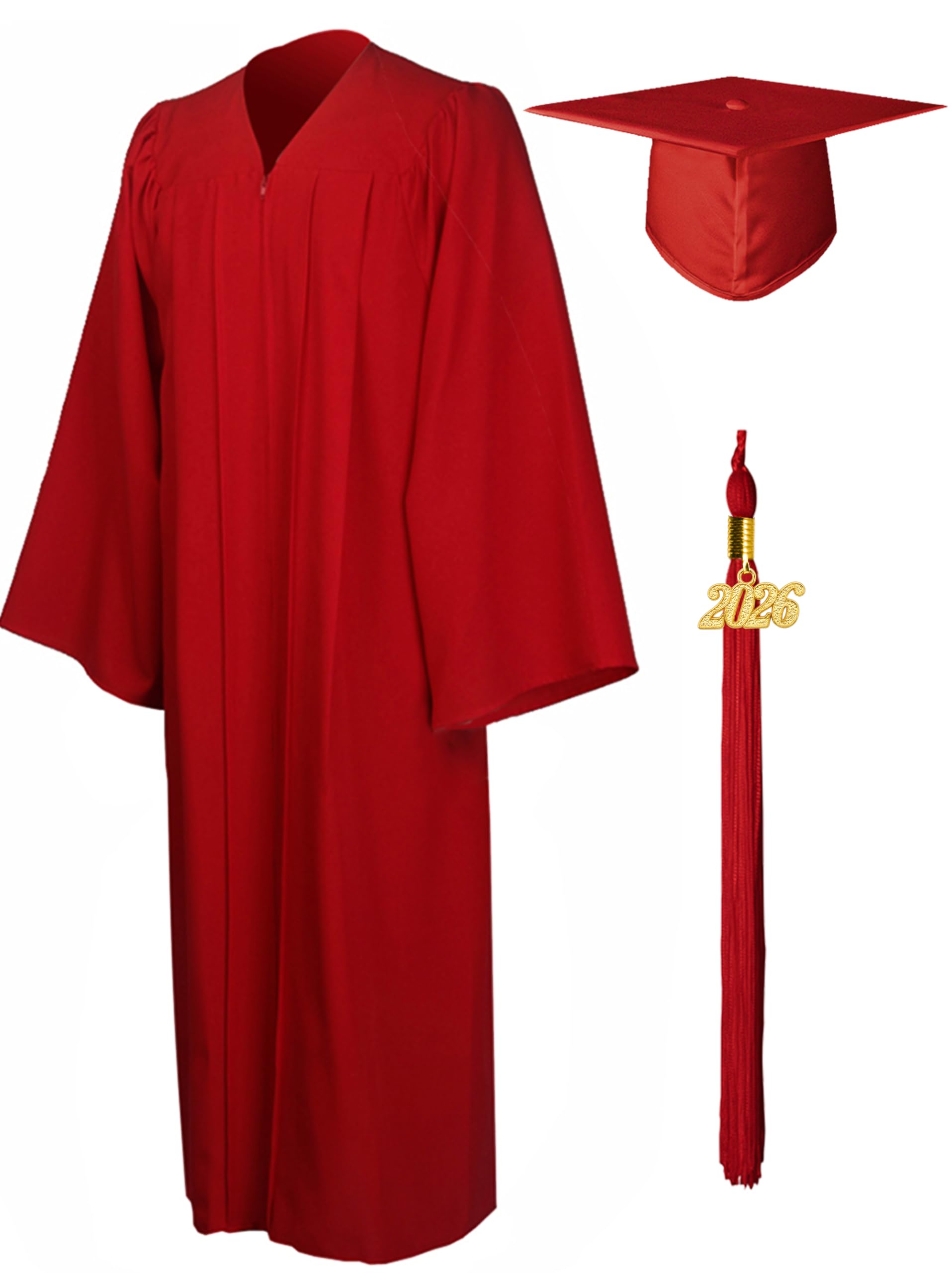 Graduationmall Men's Red Graduation Gown And Cap For Adults 2026 Year Charm Unisex Matte University Bachelor High School Xl(6'0"-6'2")