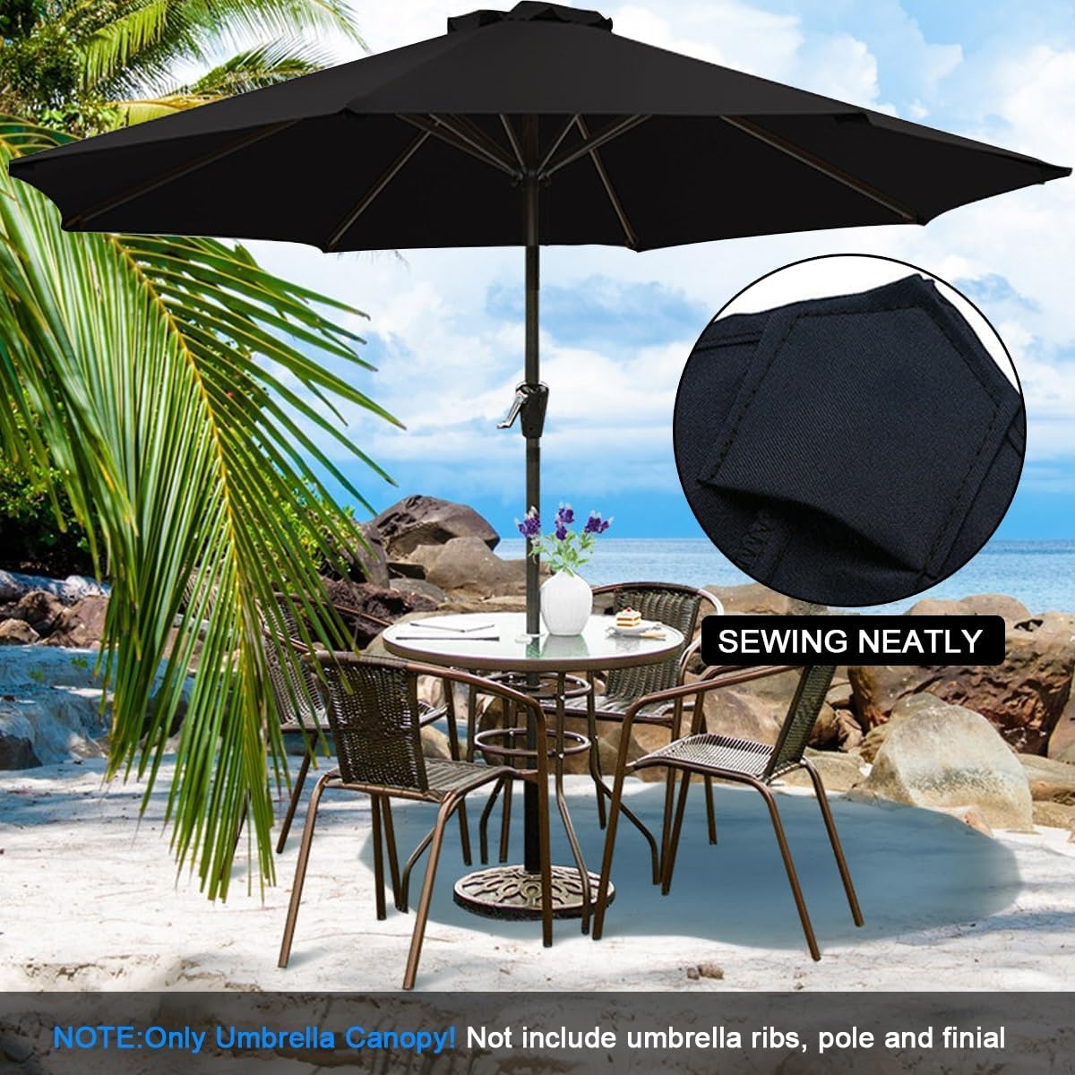 6.5ft 7.5ft 9ft 10ft Outdoor Patio Umbrella Replacement Canopy, 6 Ribs 8 Ribs Replacement Umbrella Canopy Cover Fabric, Parasol Top Cover Replacement UV Protective Fabric, Canopy Only