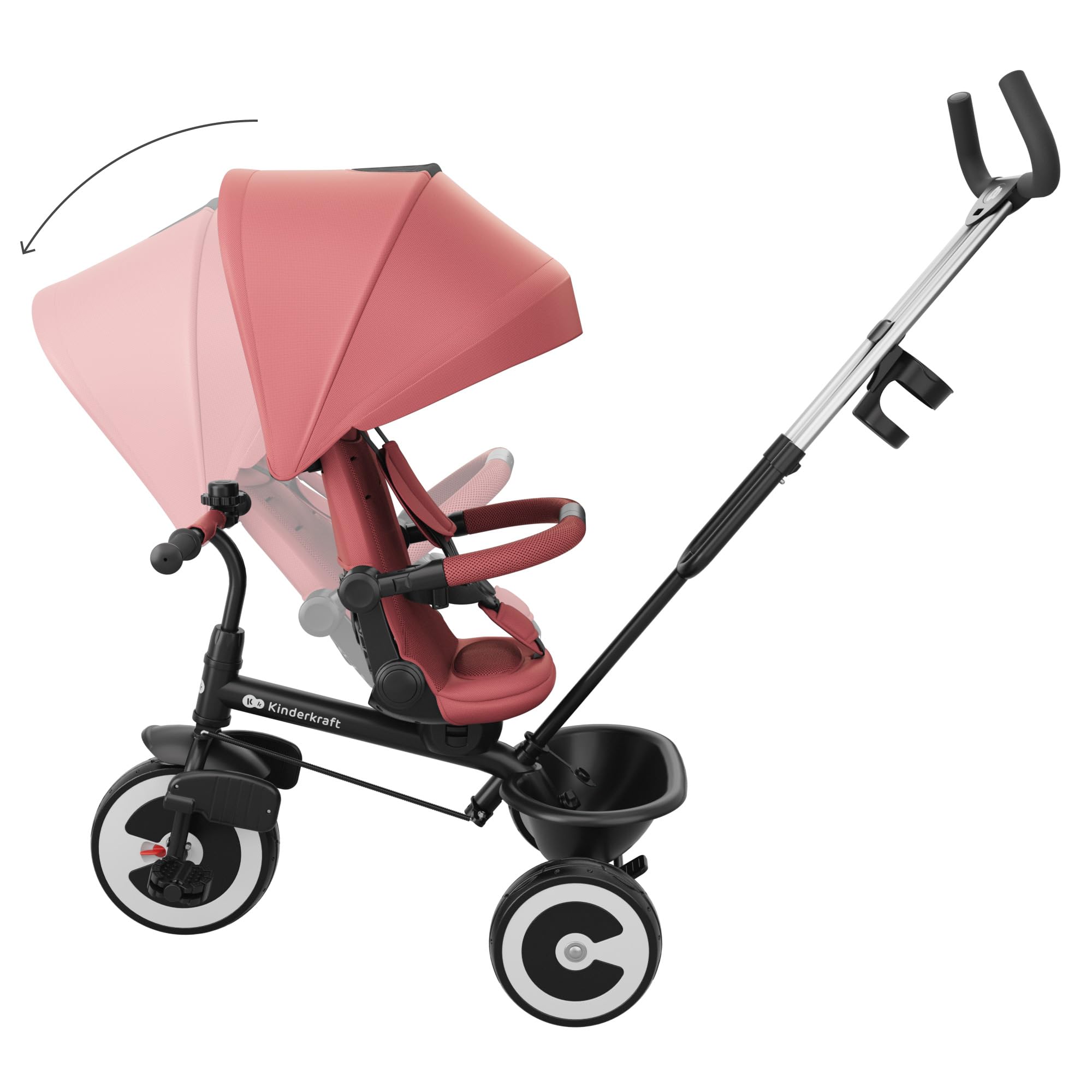 Kinderkraft Aston 2 Pro Triciclo Evolutivo, Bicicleta Sin Pedales, Bicicleta Bebe, para Niños, Cinturón, con Accesorios, Portavasos, Cesta, 9 Meses a 25 kg, Rosa