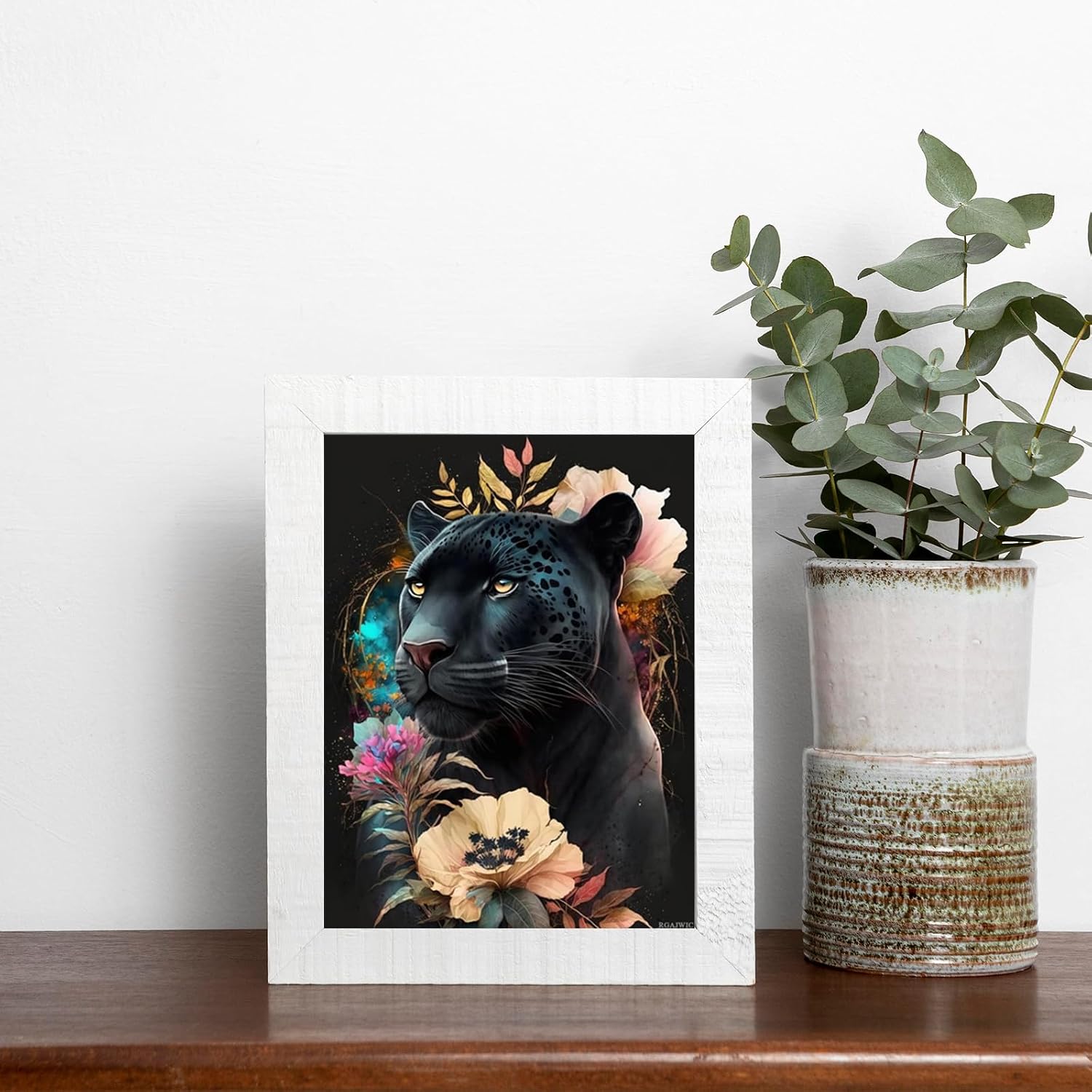 RGAJWIC Panther and Flower Diamond Painting Number Kits Round Embroidery Cross Stitch Craft Canvas for Home Wall Decor Gift 12x16 Inch image 3