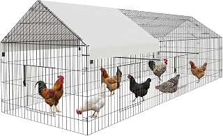 NUGRIART Metal Chicken & Duck Coop with Run – 130”x40”x40 Waterproof Poultry Cage, Portable Chicken Run, Ideal for Chicks, Hens & Ducks