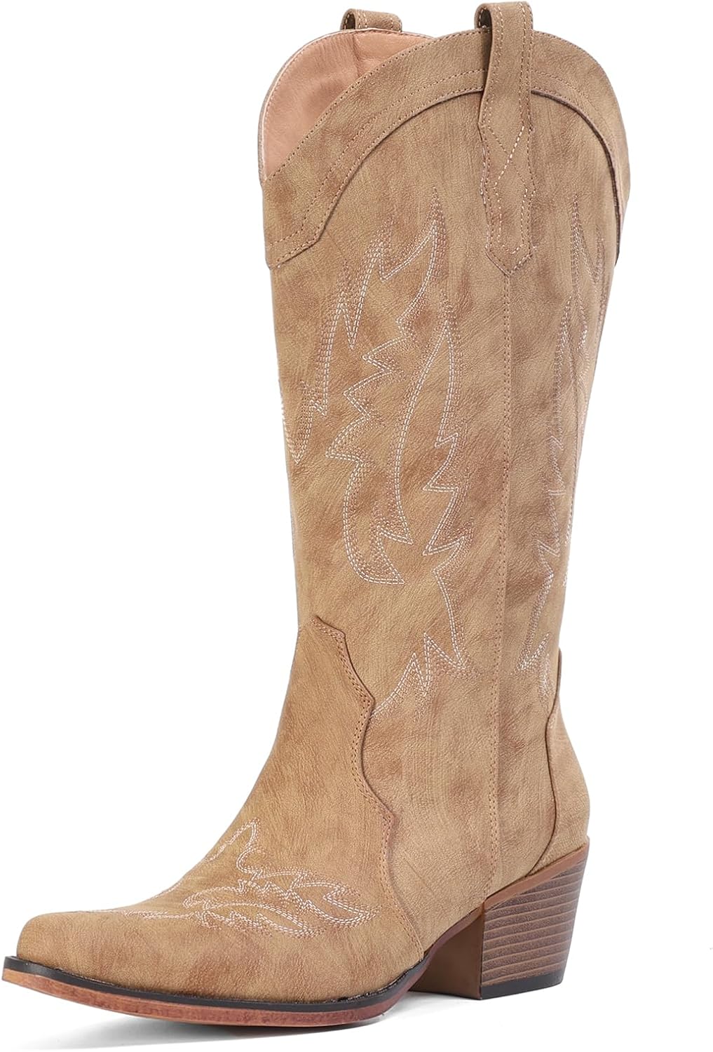 IUV Cowboy Boots for Women Cowgirl Mid Calf Western Boots with Embroidery, Snip Toe Boots with Chunky Heel, Summer Country Music Festival Cowboy Chic - Image 4