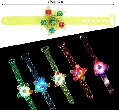 Miniatura 4 de Recuerdos de fiesta de cumpleaños para niños de 4 a 8 años, paquete de 24 pulseras giratorias iluminadas para rellenos de piñata, caja del tesoro