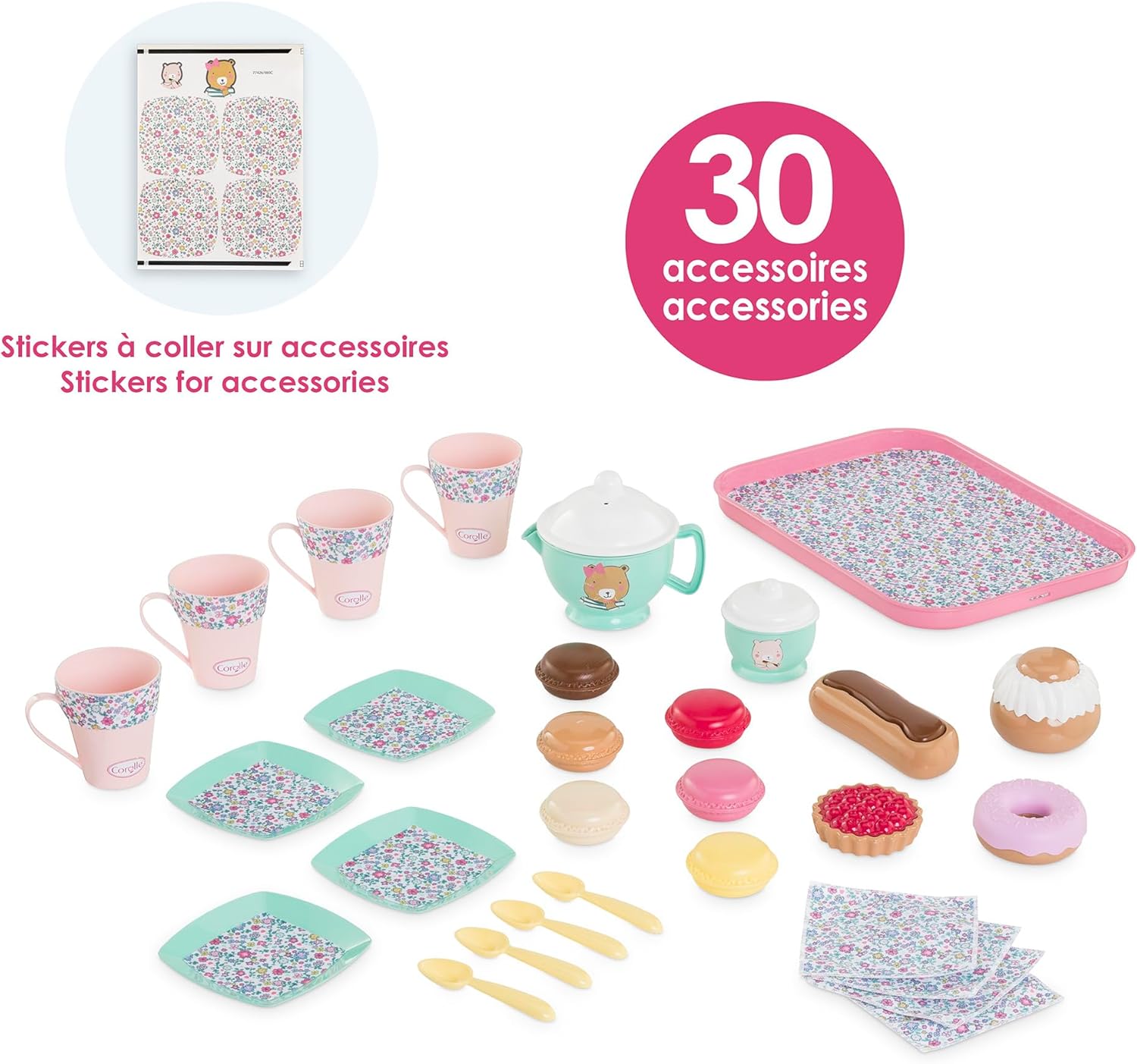 Corolle 9000310050 Ma Dinette Tea and Flavor, 30 Doll Accessories, from 18 Months