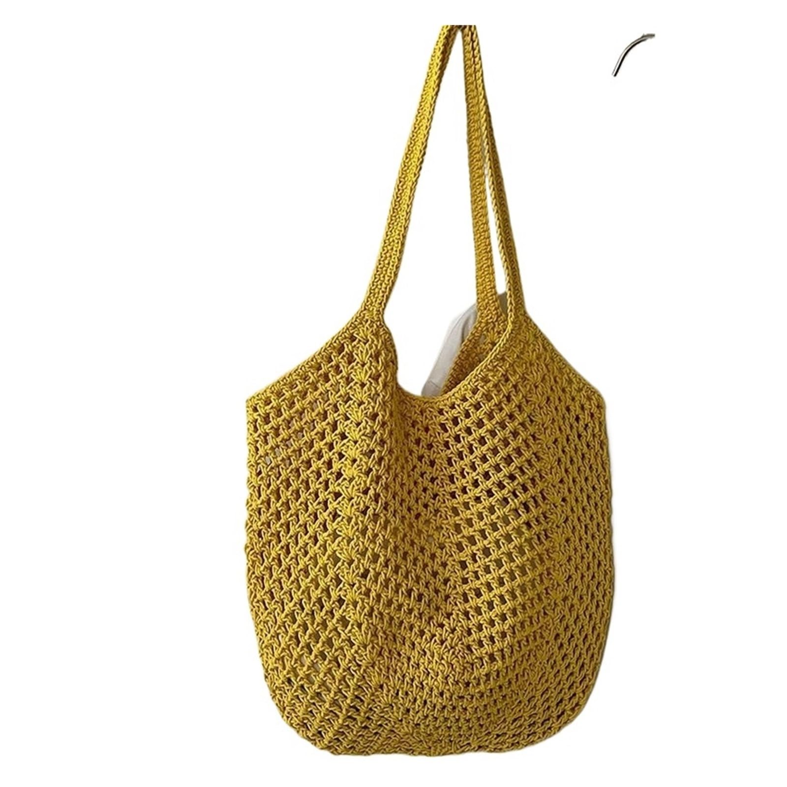 Leisure - Bolsa tejida de algodón de gran capacidad, bolsa de playa con paja hueca