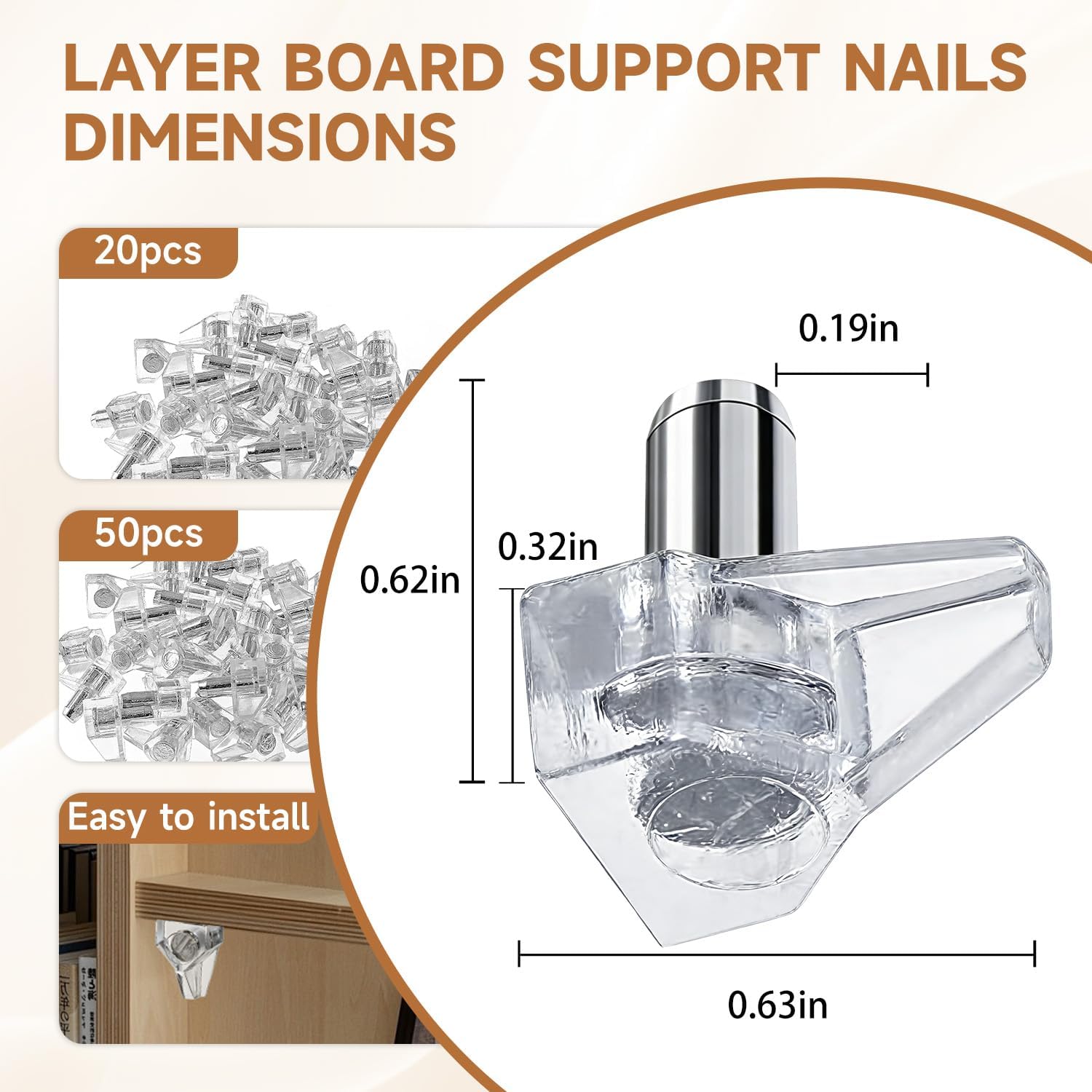 50PCS 3/16 Inch Shelf Support Pegs,5mm Clear Plastic Cabinet Shelf Pins,Shelf Supports Pins for Wood Shelving,Shelf Bracket Nail,Kitchen,Furniture,Book Shelves,Closet (50 Pcs)