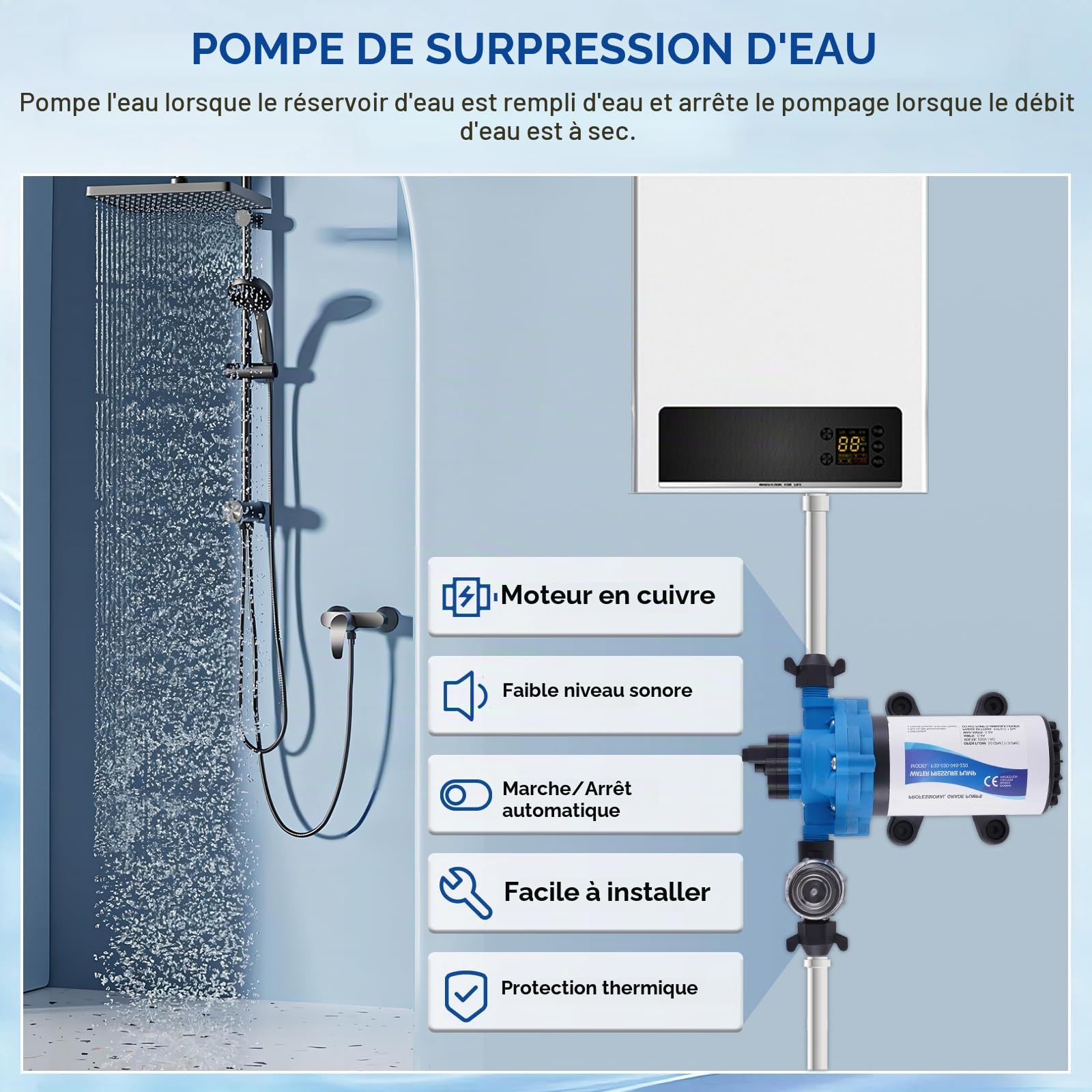 YUCHENGTECH Pompe à Membrane à Eau 220V 88W 11,3 Lpm/min, 45 Psi, 3.1 Bar