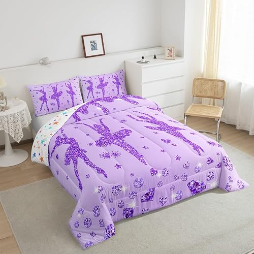 Miniatura 3 de Erosebridal Juego de edredón de bailarina de ballet con purpurina morada, juego de ropa de cama de ballet clásico para bailarinas, niñas y mujeres,