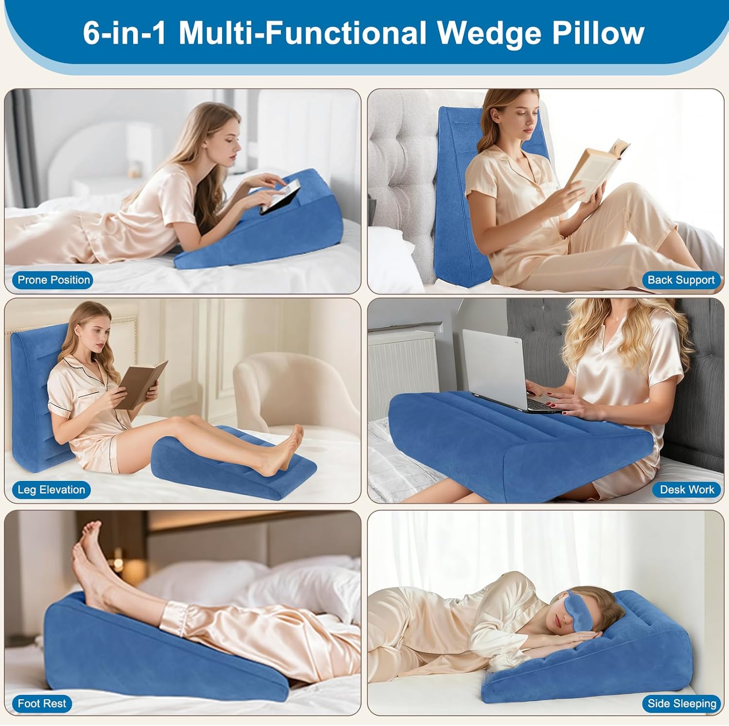Portable Inflatable Wedge Pillow for Sleeping - Inflatable Back Pillow with Eyes Mask for Sleeping Upright,Knee Wedge Cushion for Traveling,Back Bed Headrest for Leg Elevation,Snoring-25x24x8"