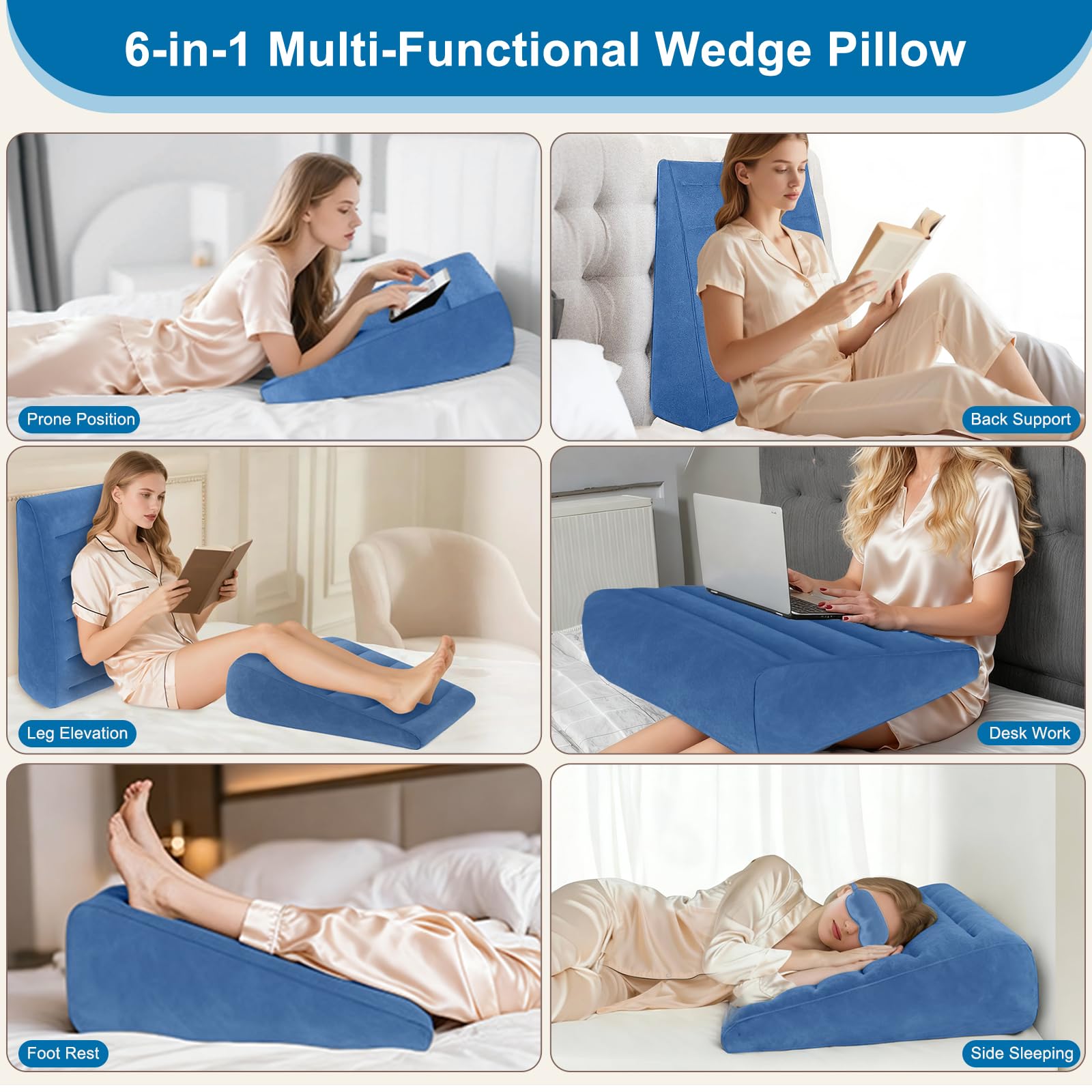 Coussin cale gonflable portable avec masque de sommeil – Cale de matelas pour anti-ronflement, coussin anti-reflux pour lit et canapé, coussin cale de lit pour sommeil, repos, cale de lit pour tête de