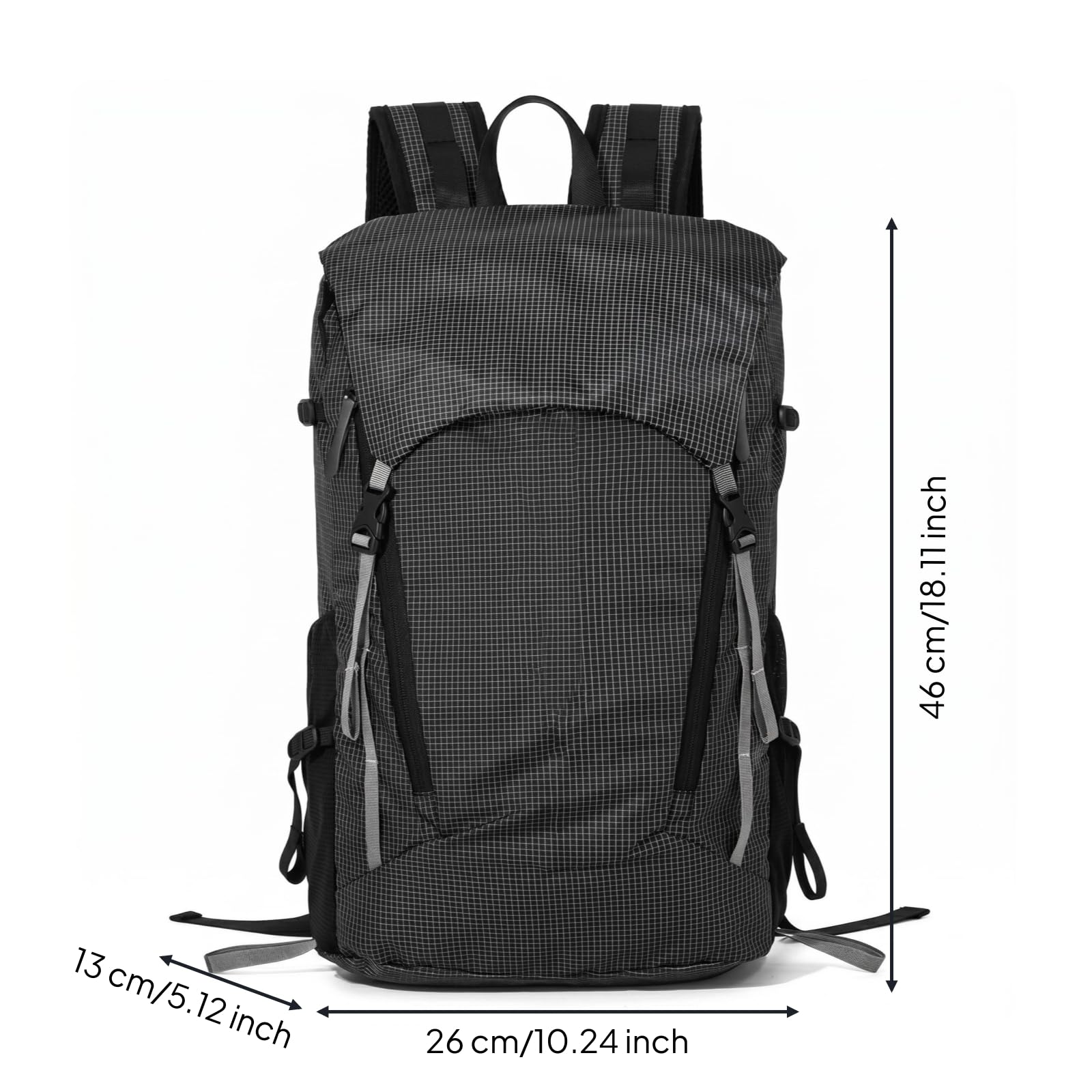 Outdoor Wanderrucksack Rucksack Tagesrucksack Trekkingrucksack mit Seitlichen Und Unteren Riemen zur Laststabilisierung Robuster Tragegriff für Bergpfade Trekking Büro, Schwarz, Schwarz, L