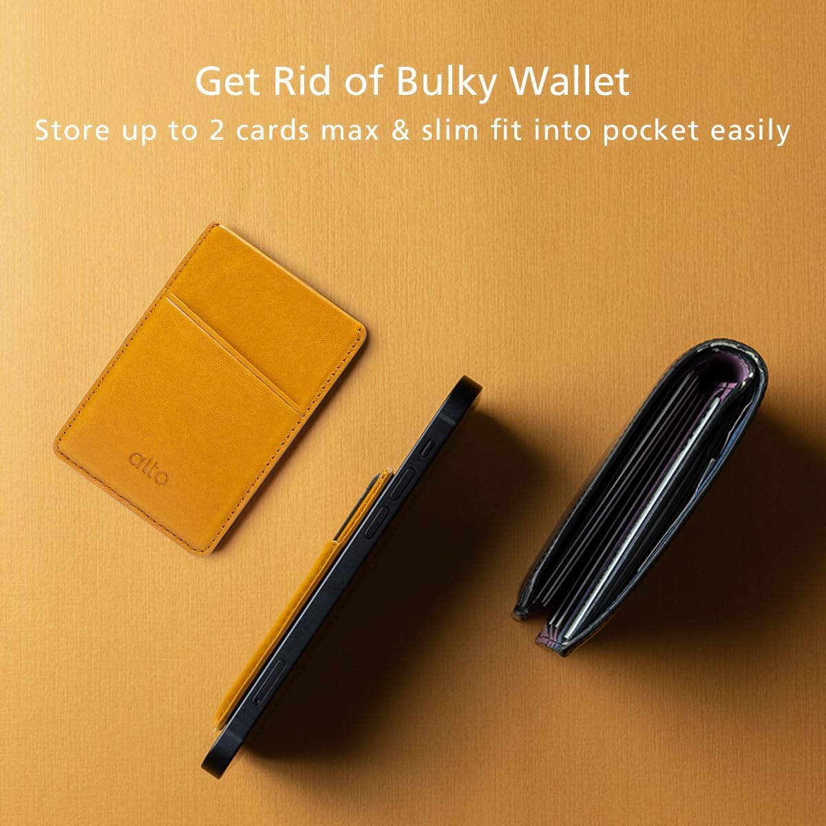 Alto Leather Magnetic Wallet Case with Card Holder for iPhone 16, 15, 14, 13, 12 Series, MagSafe Accessories, Magnetic Android Phone Cases (Caramel Brown)