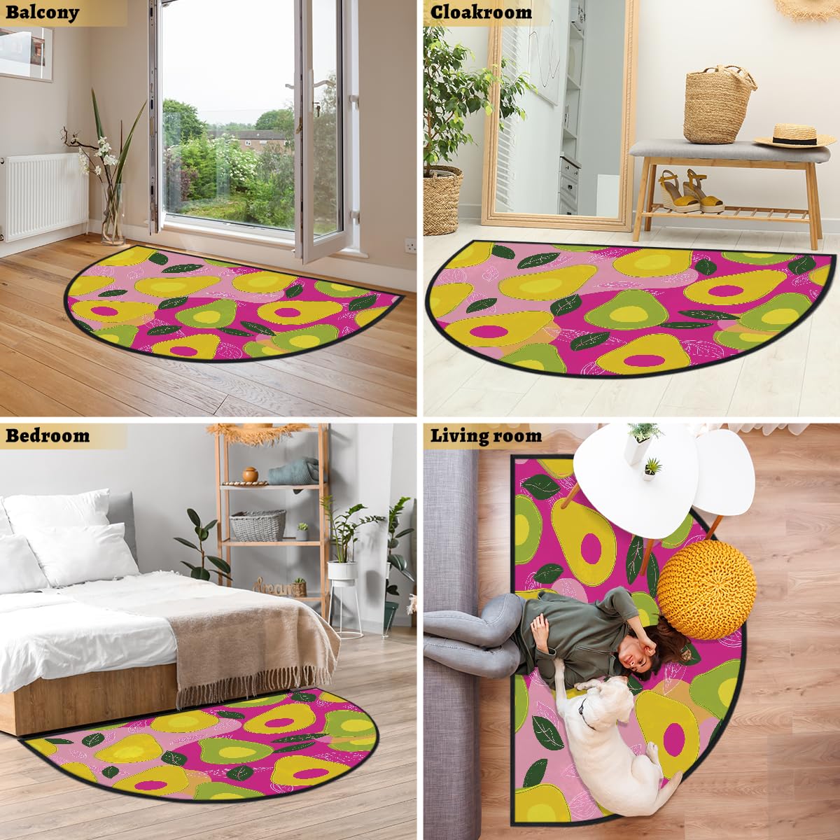 Mexpekil Paillasson demi-lune en forme de poire pour intérieur et extérieur - Lavable - Absorbant la saleté - 100 x 160 cm