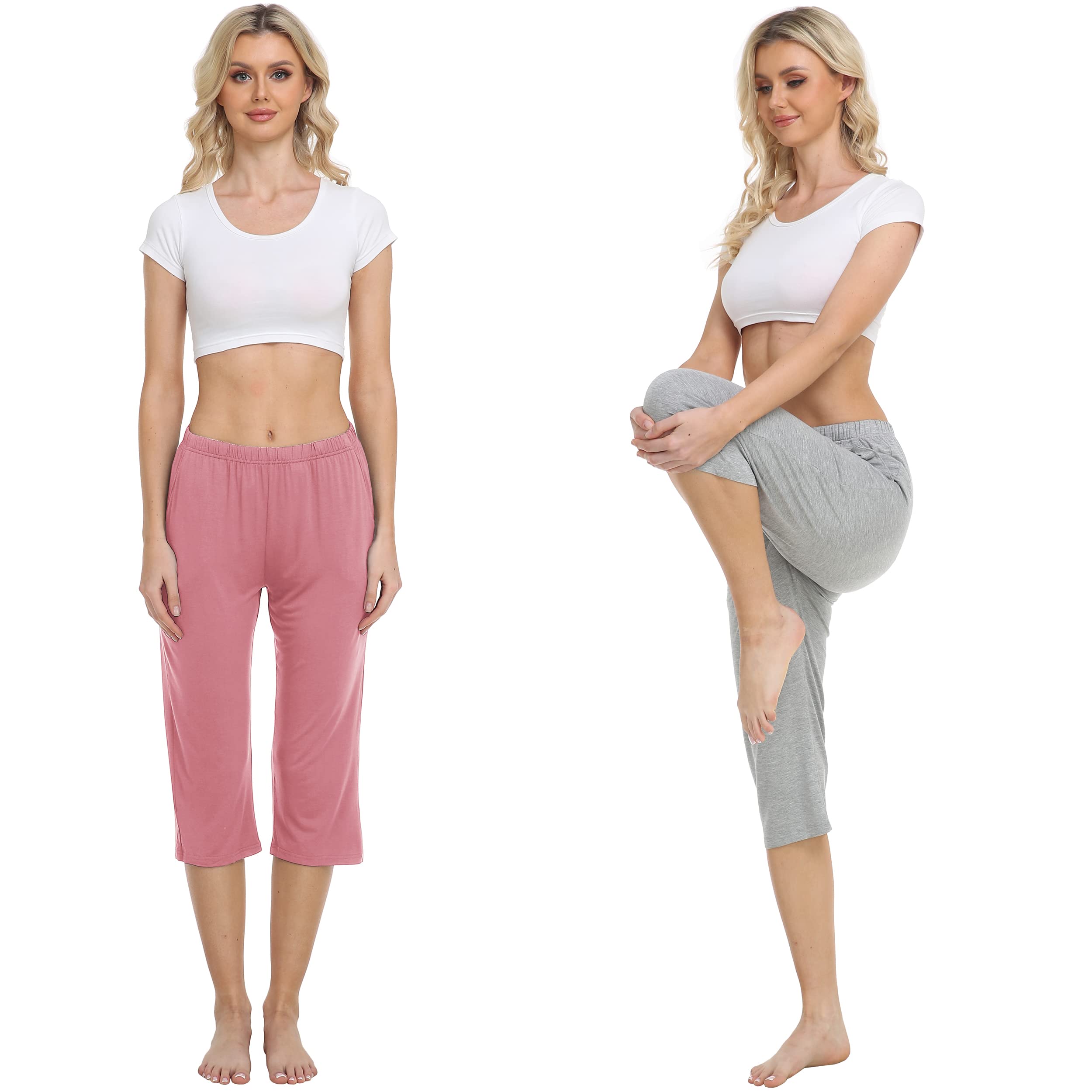 MoFiz Pantacourt de Pyjama Femme Bas Pyjama Modal Leger Pantalon Parfaits pour Le Sport ou Nuit