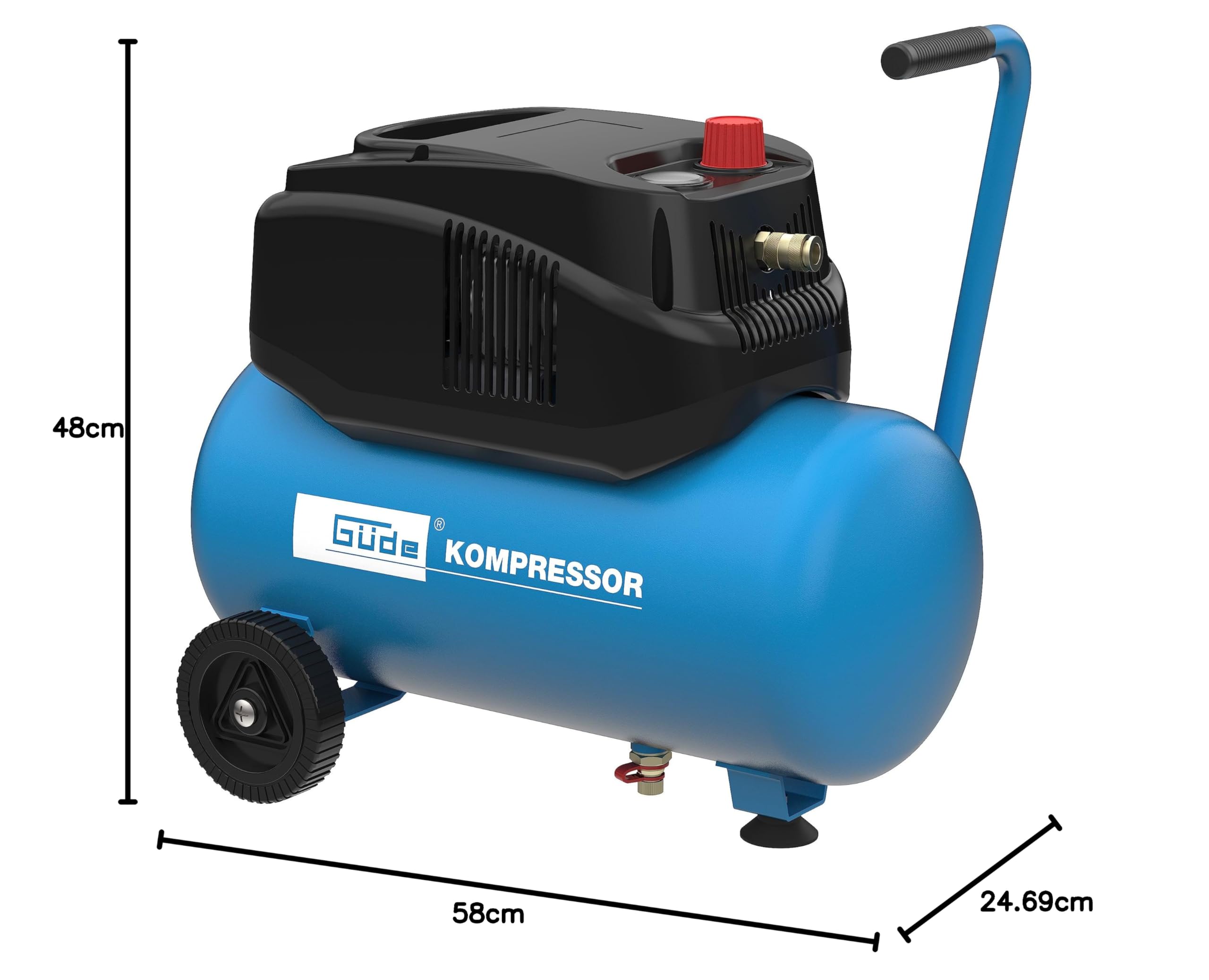 Güde Compresseur 190/08/24 sans huile (pression max. 8 bar, chaudière 24 l, 1200 W, puissance d'aspiration 190 l/min, réducteur de pression, manomètre, vis de vidange de condensat, raccord d'air
