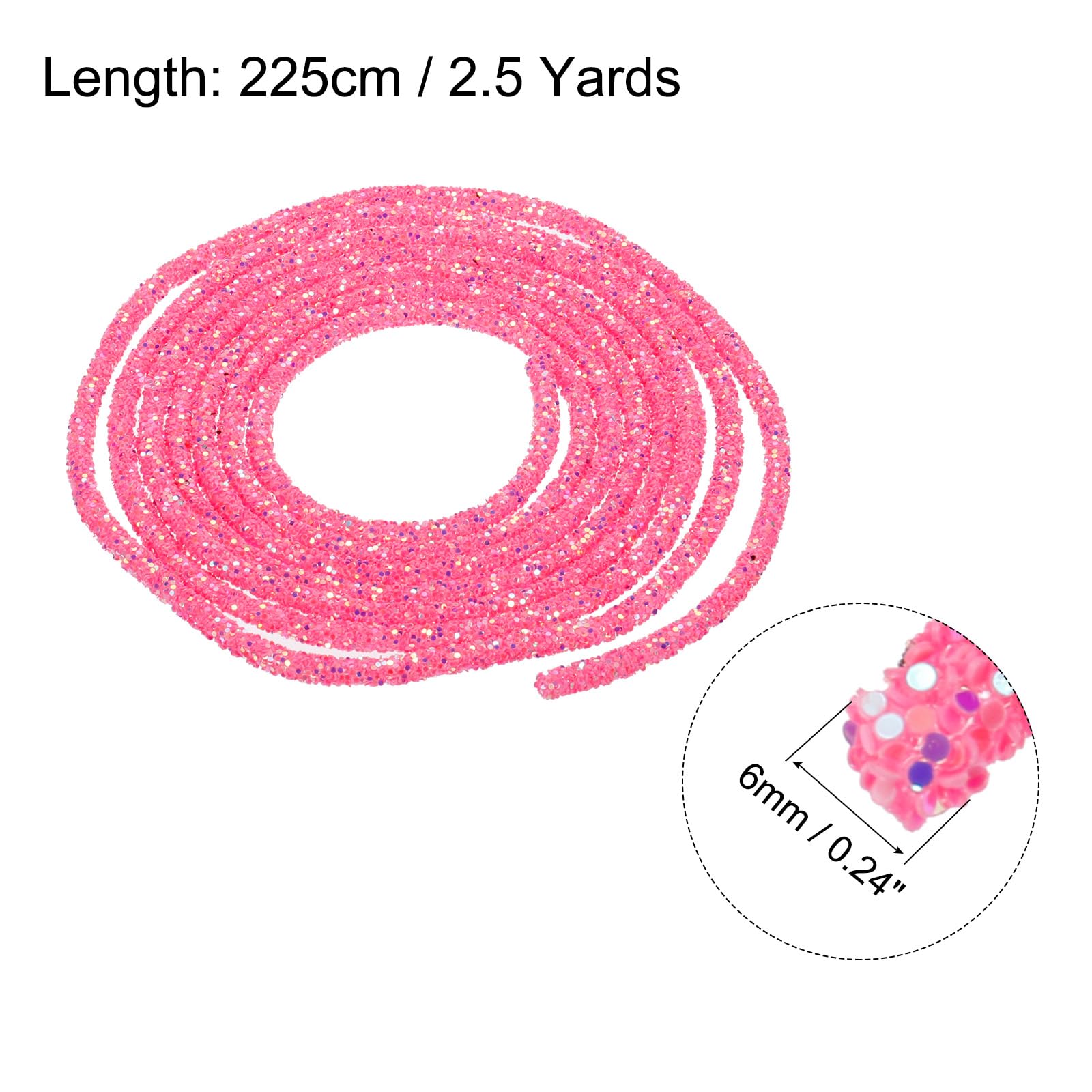 sourcing map 5 Yard 6mm 0.24 inch Glitter Sequins Rope Sequins Rhinestone Tube Cord for DIY Wedding Dresses Costume Clothing Shoes Jewelry Accessory Clear White — view 15