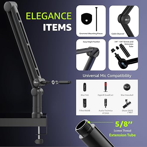 Miniatura 5 de IXTECH Soporte de micrófono con brazo de brazo con tubo de extensión brazo de micrófono mejorado para Shure SM7B MV7 Blue Yeti - Soporte de