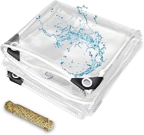 Lonas transparentes de 4 x 6 pies, vinilo de PVC resistente al agua, 14 mil de grosor, lona de vidrio con ojales de metal, protege contra el agua,