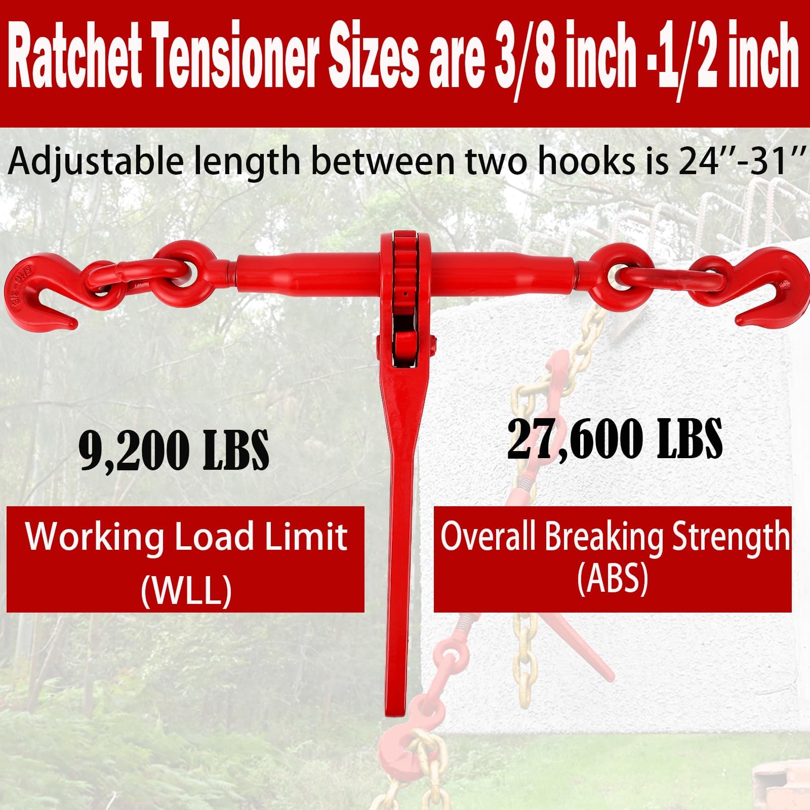 GarveeTech Zurrkette G70 3/8" x 3m mit Ratschen-Spannbinder, 4170kg WLL | Greifhaken beidseitig, verzinkter Stahl, Ladungssicherung Profi, verschleißfest, LKW & Anhänger, stabil, wetterfest
