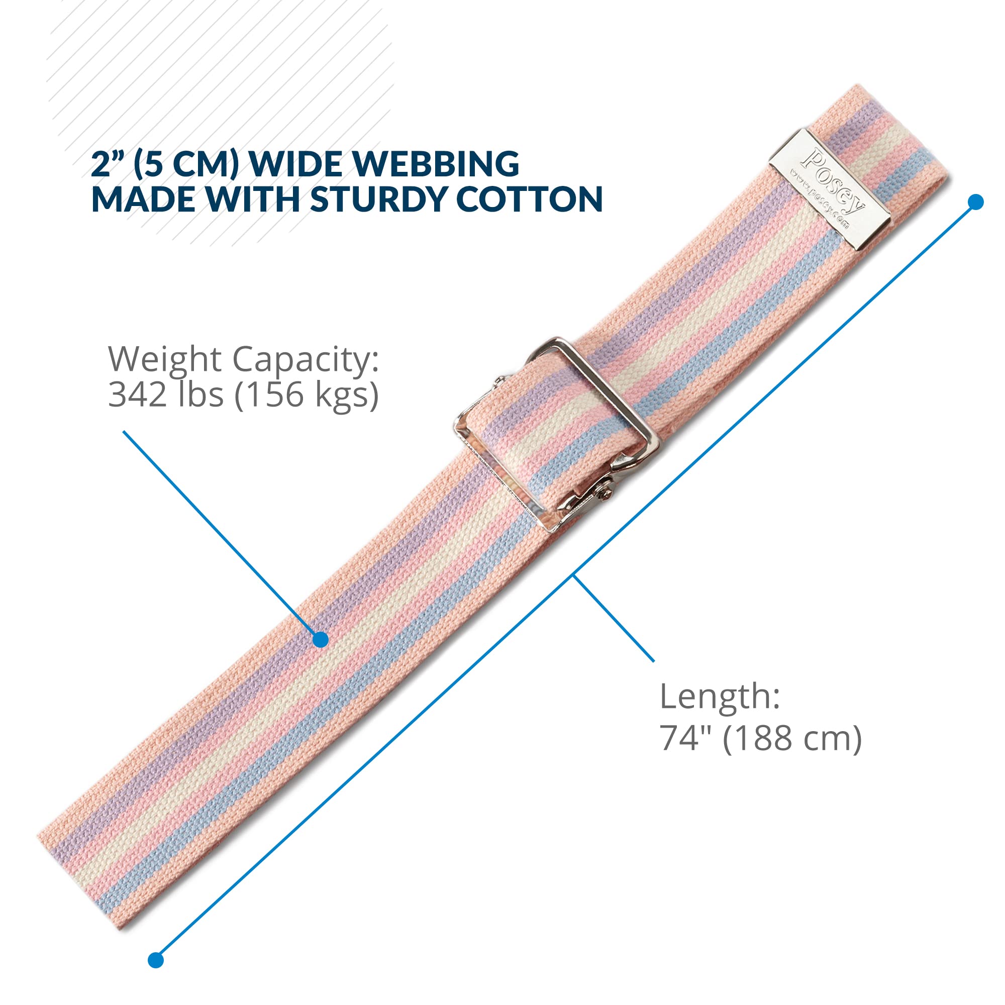 Posey 6531L Long Cotton Gait Belt, Pastel, 74 in, 1 Count — Amazon image 4