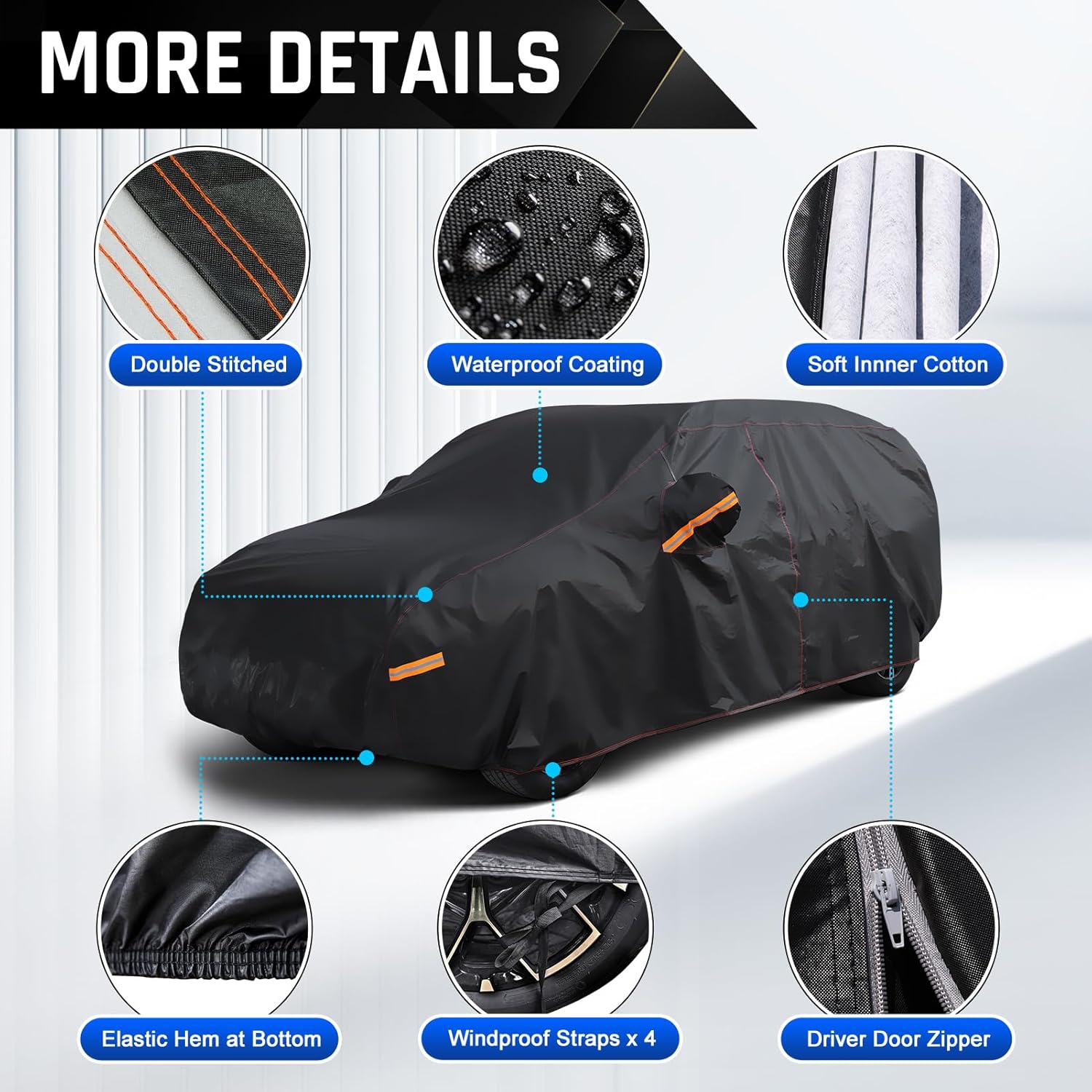 6 Layer Heavy Duty Car Cover Waterproof All Weather Protection with Cotton Liner, Universal Fit Nissan Versa, Hyundai Accent, Mazda MX-3 RX8, Subaru BRZ, Audi TT, Porsche 718 Boxster Cayman