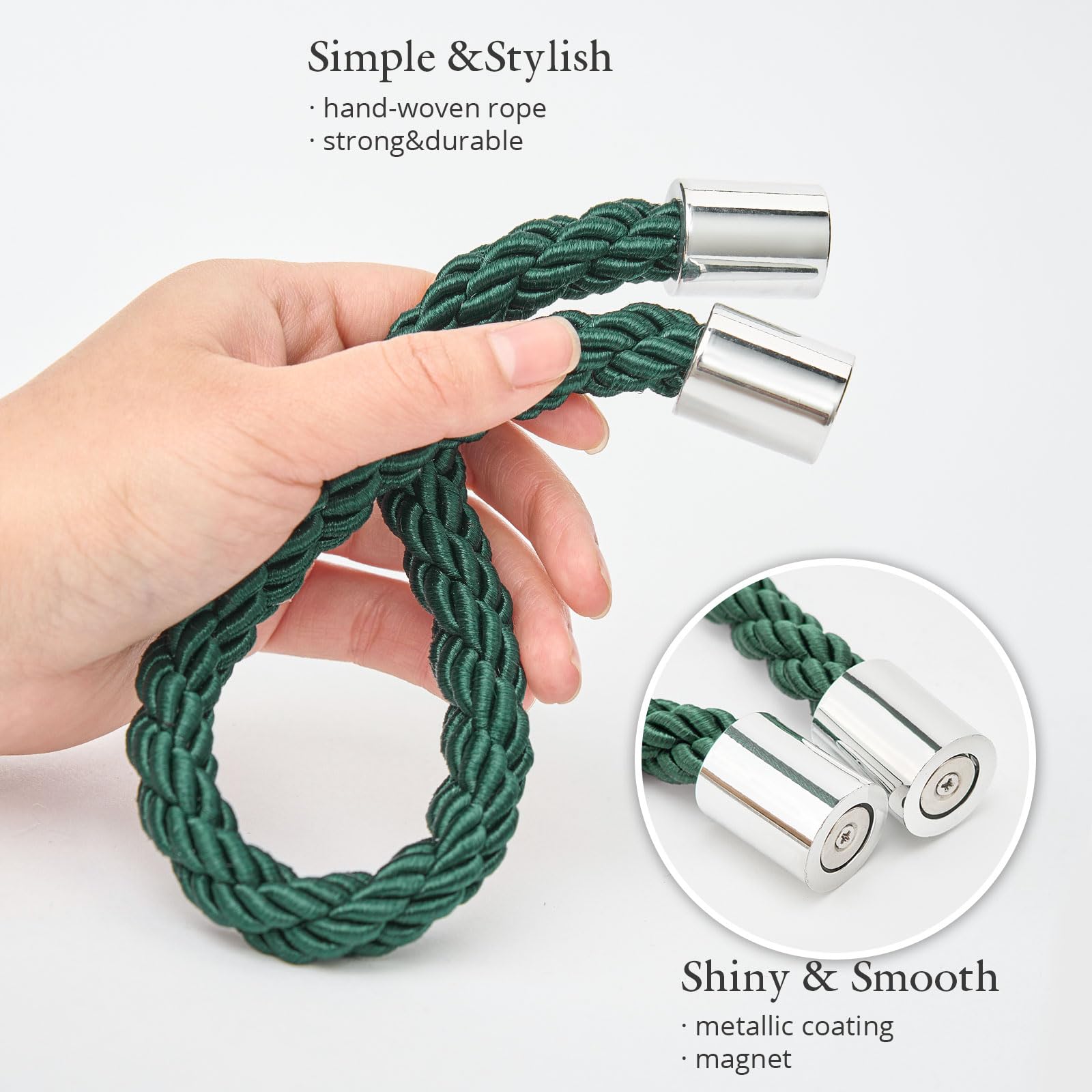 Pretty Jolly 4 Pack Mini Magnetic Curtain Tiebacks Modern Simple Style Drape Tie Backs Elegant Decorative Weave Rope Curtain Holdbacks for Home & Office Thin Window Draperies (Green) - Image 4