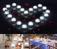 Vista 4 de Mini velas de té LED sumergibles impermeables – 20 unidades superbrillantes de disco de luz a pilas para centros de mesa de boda, florero floral
