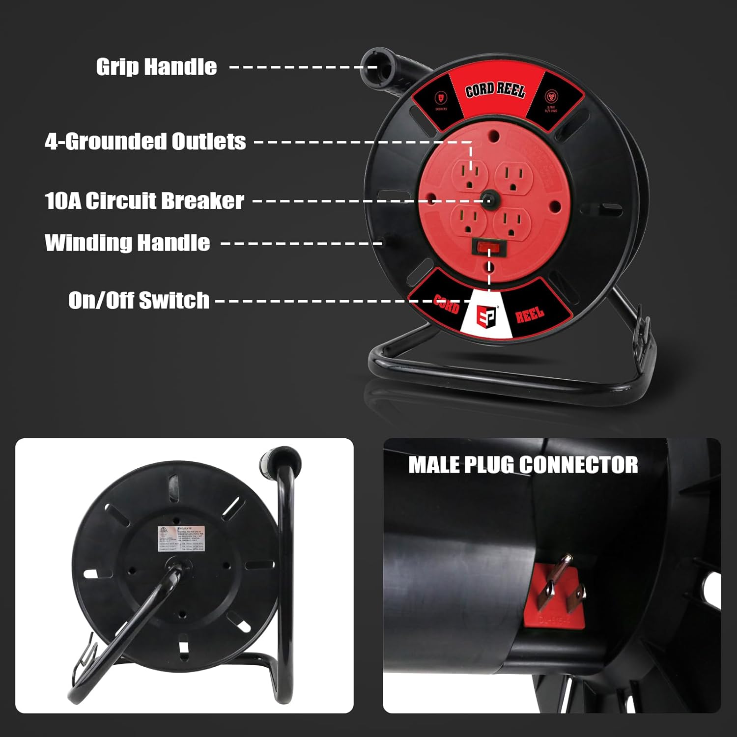 Labeled diagram of EP Extension Cord Storage Reel components