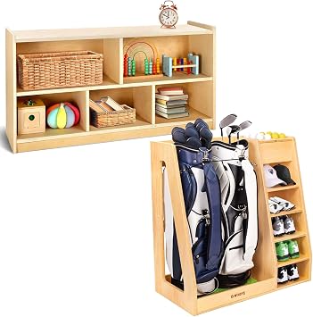 WINGYZ Wooden 5-Section Storage Cabinet Montessori Bookshelf and Golf Storage Organizer for Garage Fits 2 Bags