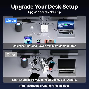 Gitryin 8-in-1 Power Strip, 3.28FT Heavy Duty Extension Cord | Modular Charging Station with 8 AC Outlets, Extension Cord 45 Flat Plug for Home Office, Desktop Accessories, White